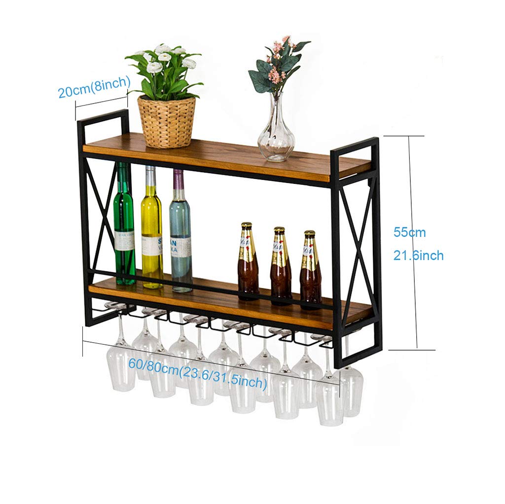 Wall Mounted Wine Rack & Glass Holder - 12 Bottle Capacity with Cork Storage - Space Saving Wine Shelf for Kitchen, Bar, Dining Room - Holds Red, White & Champagne Bottles - Rustic Wood Design for Home Decor