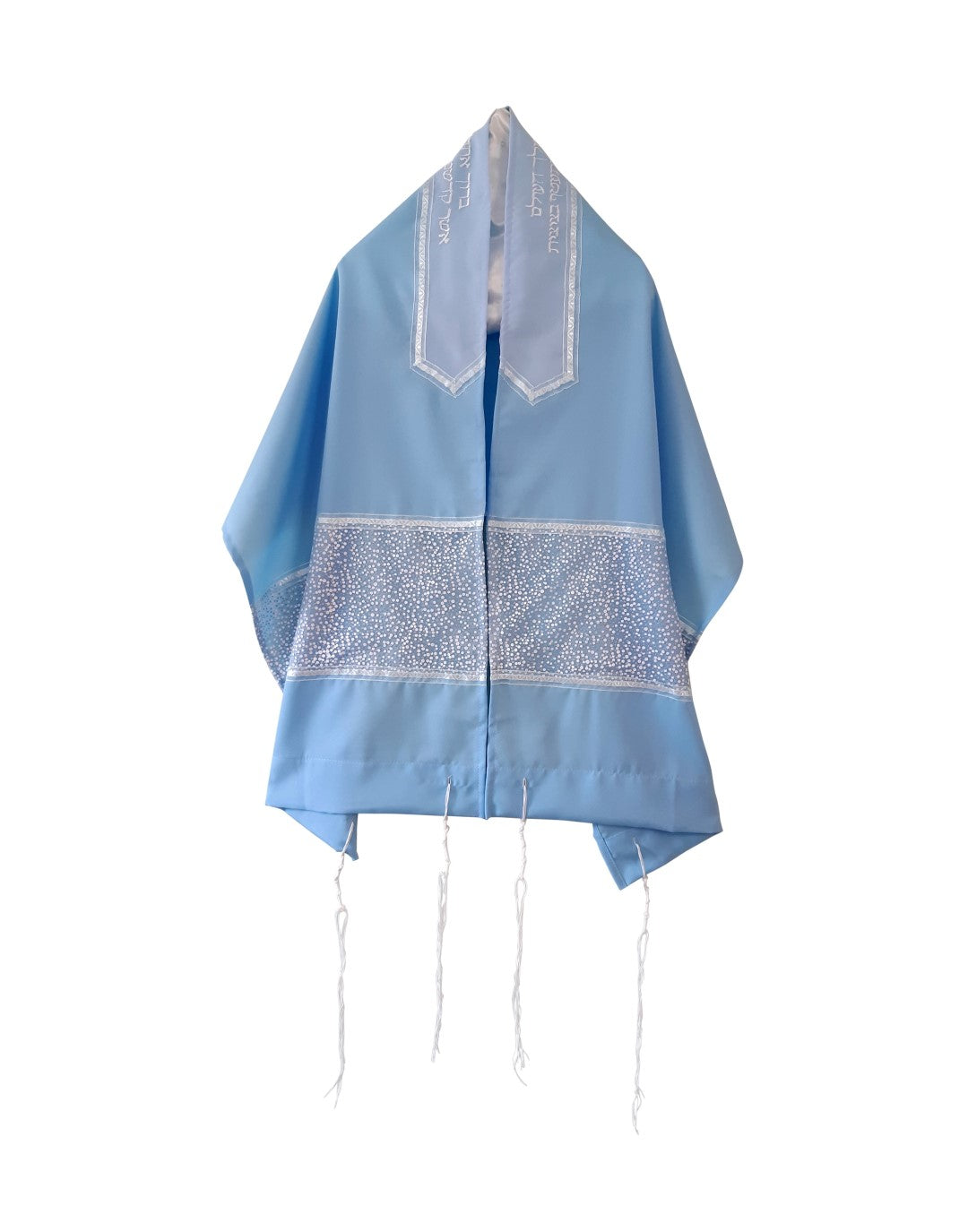 Elegant Celestial Silver & White Flakes Tallit Shawl for Women & Girls - Perfect for Jewish Prayer, Weddings & Special Occasions