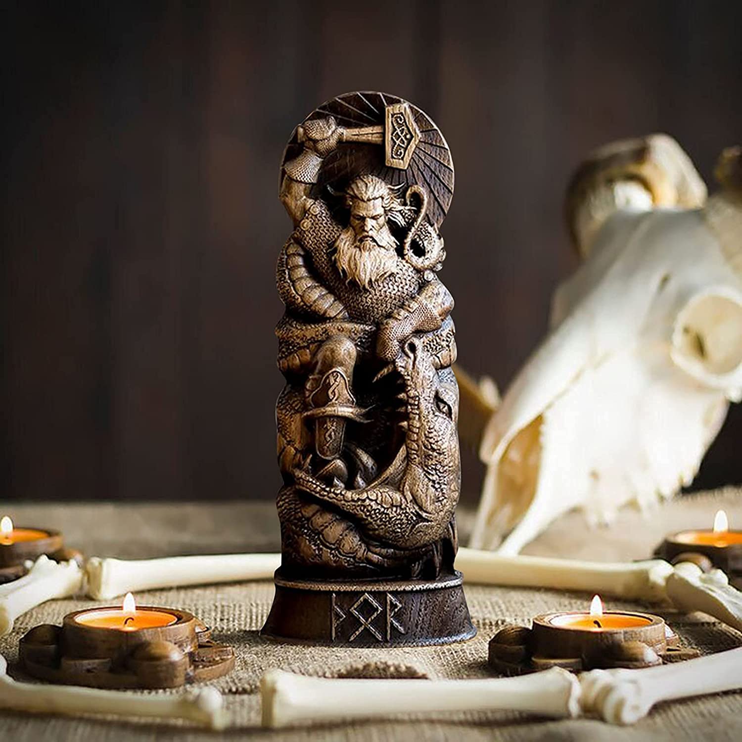 Viking Mythology Norse God Resin Statue - Handcrafted Scandinavian Pantheon Figurine, Unique Home & Office Decor Gift (9.5x4.5x20cm) for Wine Cabinets, Bookshelves & Desk Displays
