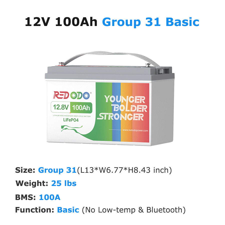 Redodo 12V 100Ah LiFePO4 Deep Cycle Battery - Solar Power, RV, Marine & Off-Grid Energy Storage Solution | Perfect for Camping, Boating & Emergency Backup Power