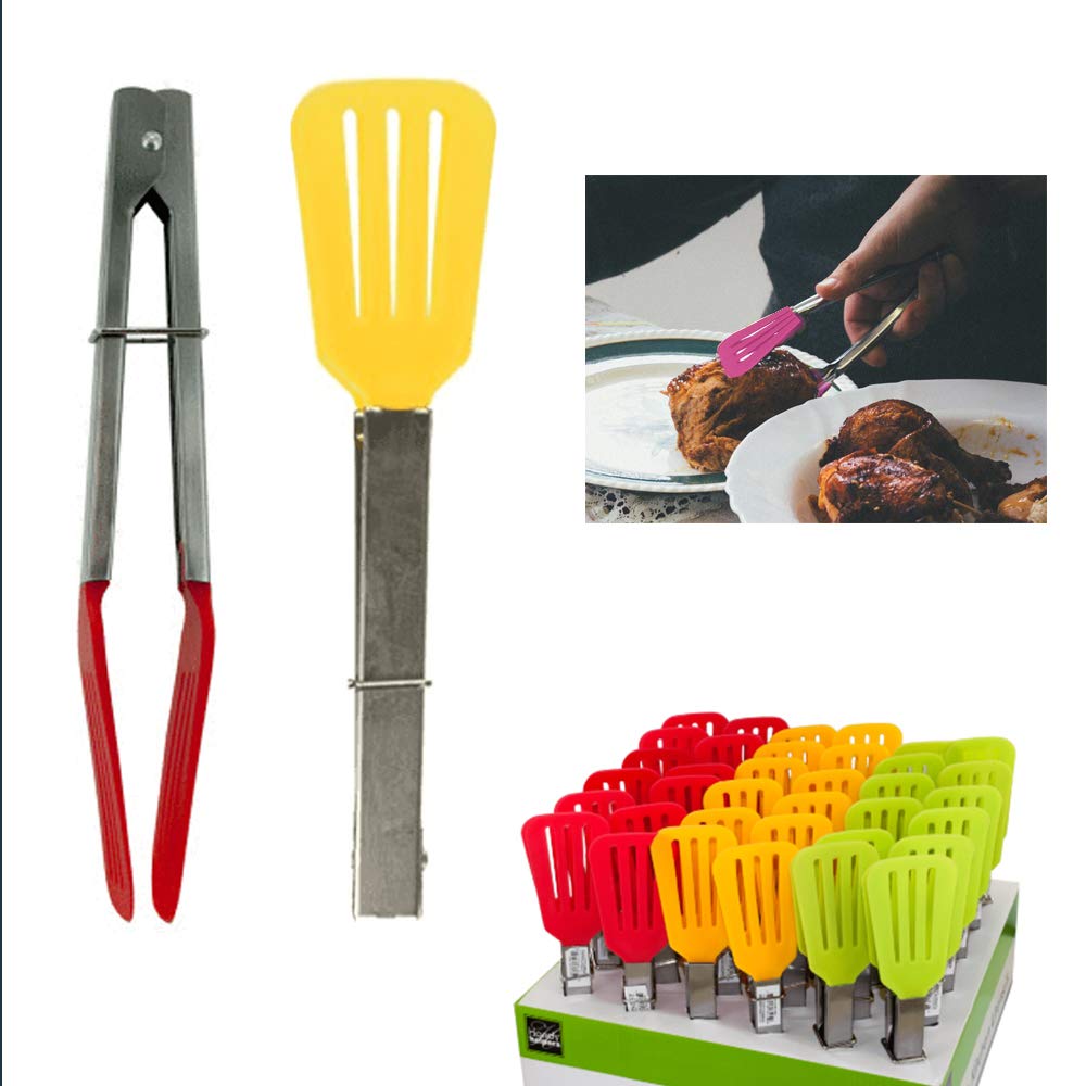 6-Piece Heat-Resistant Nylon Cooking Tongs Set - Silicone Slotted Kitchen Turner & Serving Utensils for Grilling, Flipping, and Serving Food
