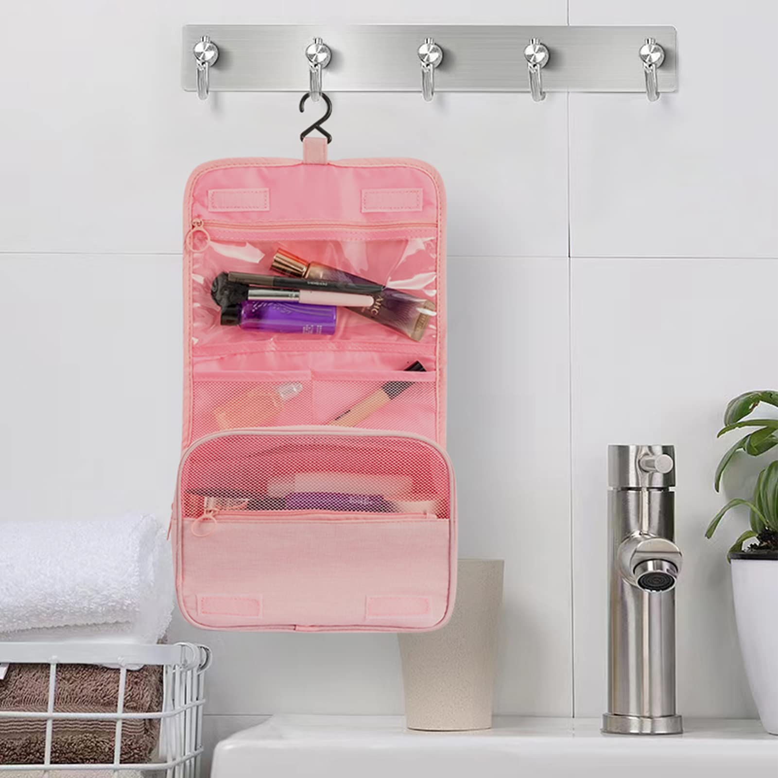 L&FY Multifunction Portable Travel Toiletry Bag - Waterproof Cosmetic Makeup Pouch Organizer for Women & Men - Perfect for Vacation, Gym, Camping (Pink)
