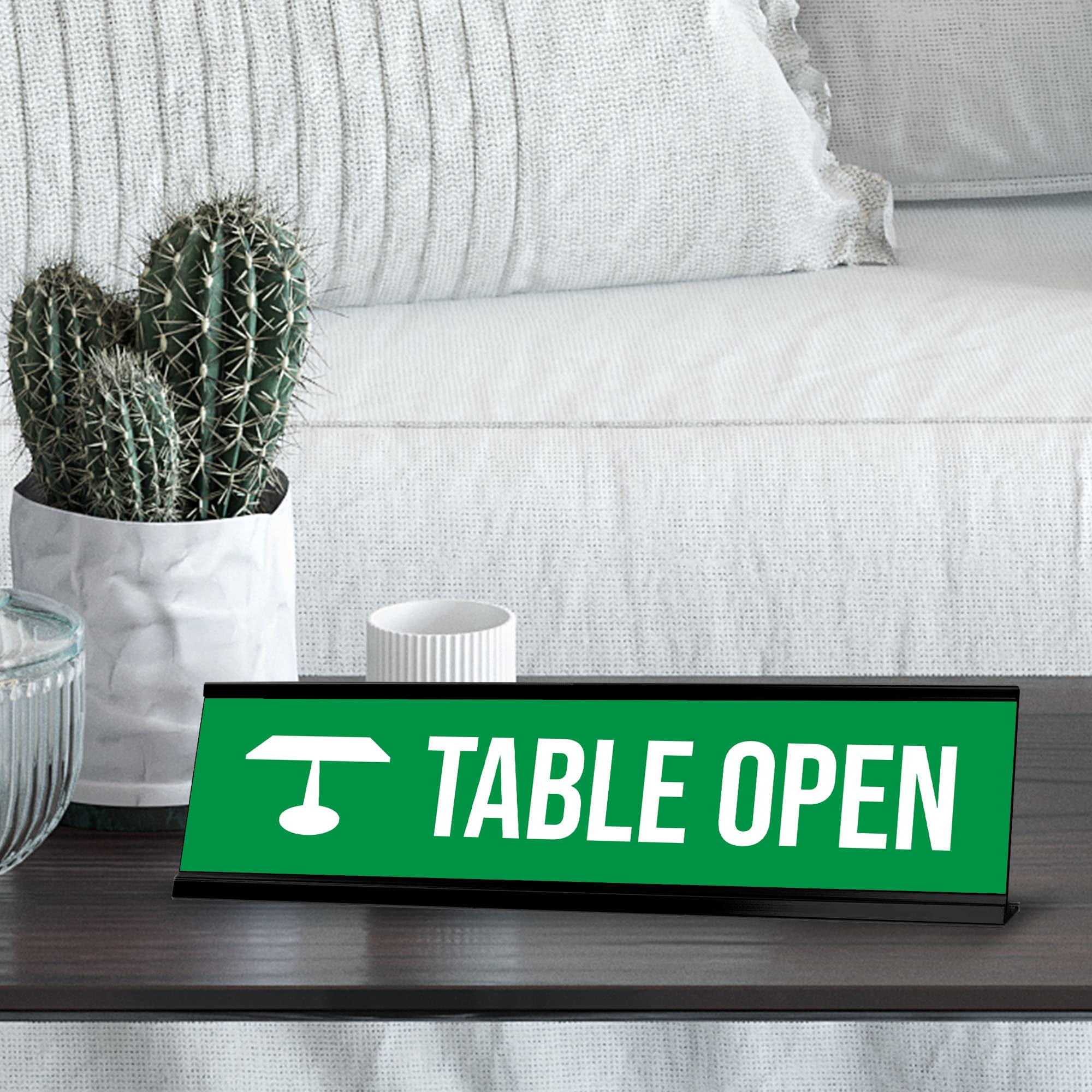 Green and Black Frame Table Open Desk Sign (2x8