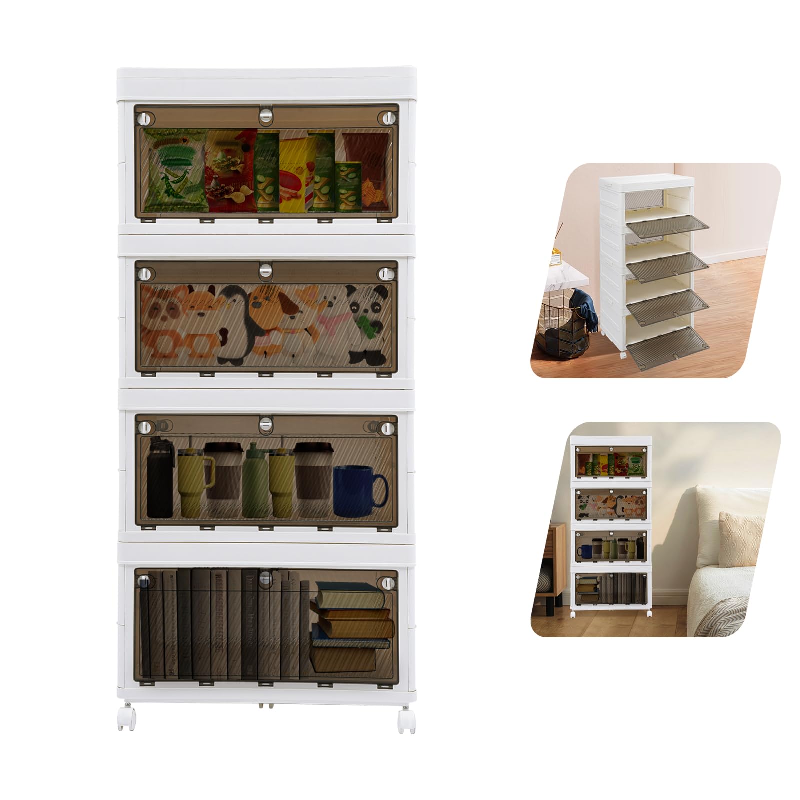 Collapsible Storage Boxes 4-Pack - Stackable Organizer Bins with Lids & Wheels for Closet, Home, Office, Dorm - Space Saving Double Door Design - Perfect for Clothes, Toys, Books & Seasonal Storage