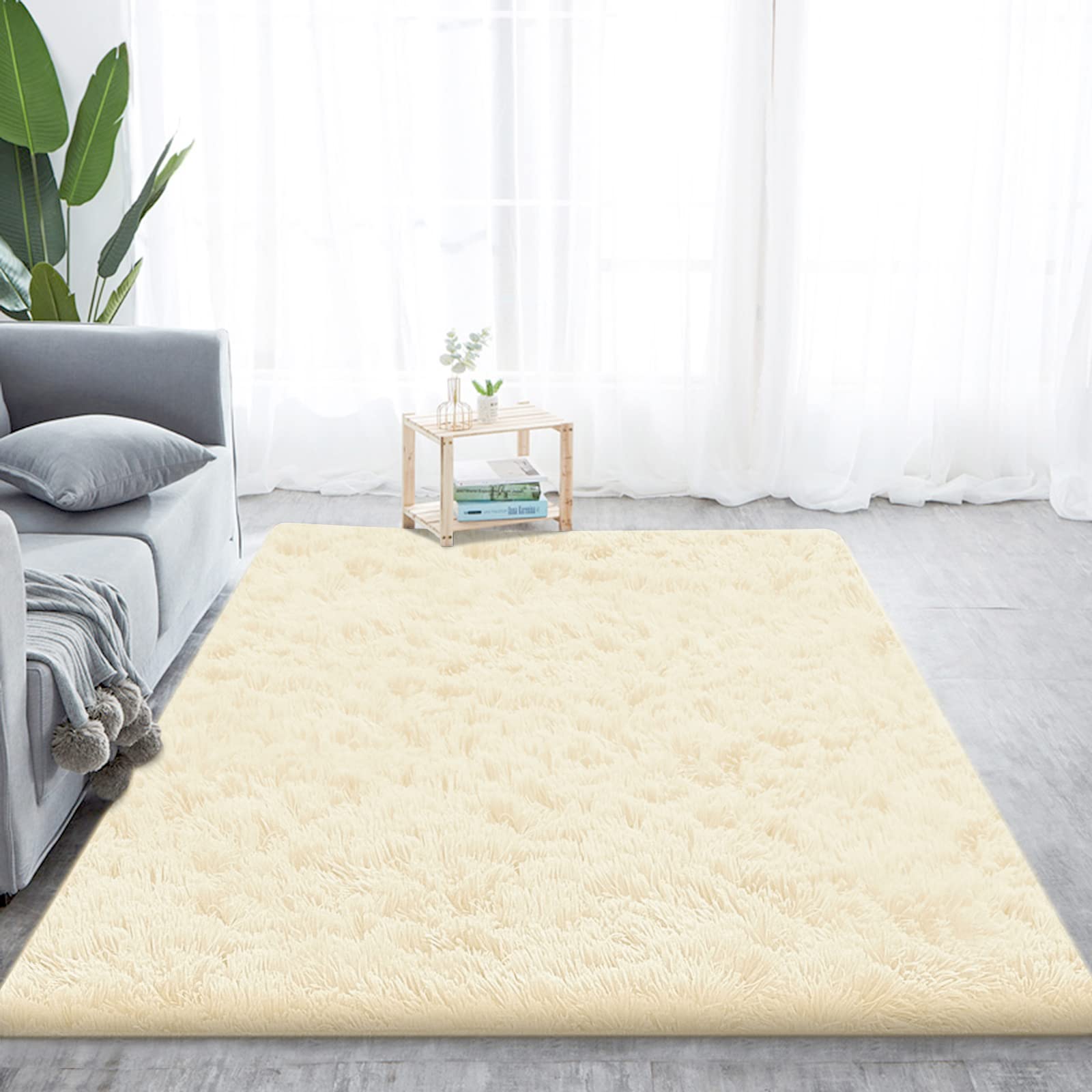 Soft Fluffy Shag Area Rug - Plush Faux Sheepskin Fur Carpet for Bedroom, Living Room & Nursery - Washable Beige Accent Rug 8x10 - Cozy Floor Decor for Home, Dorm & Apartment