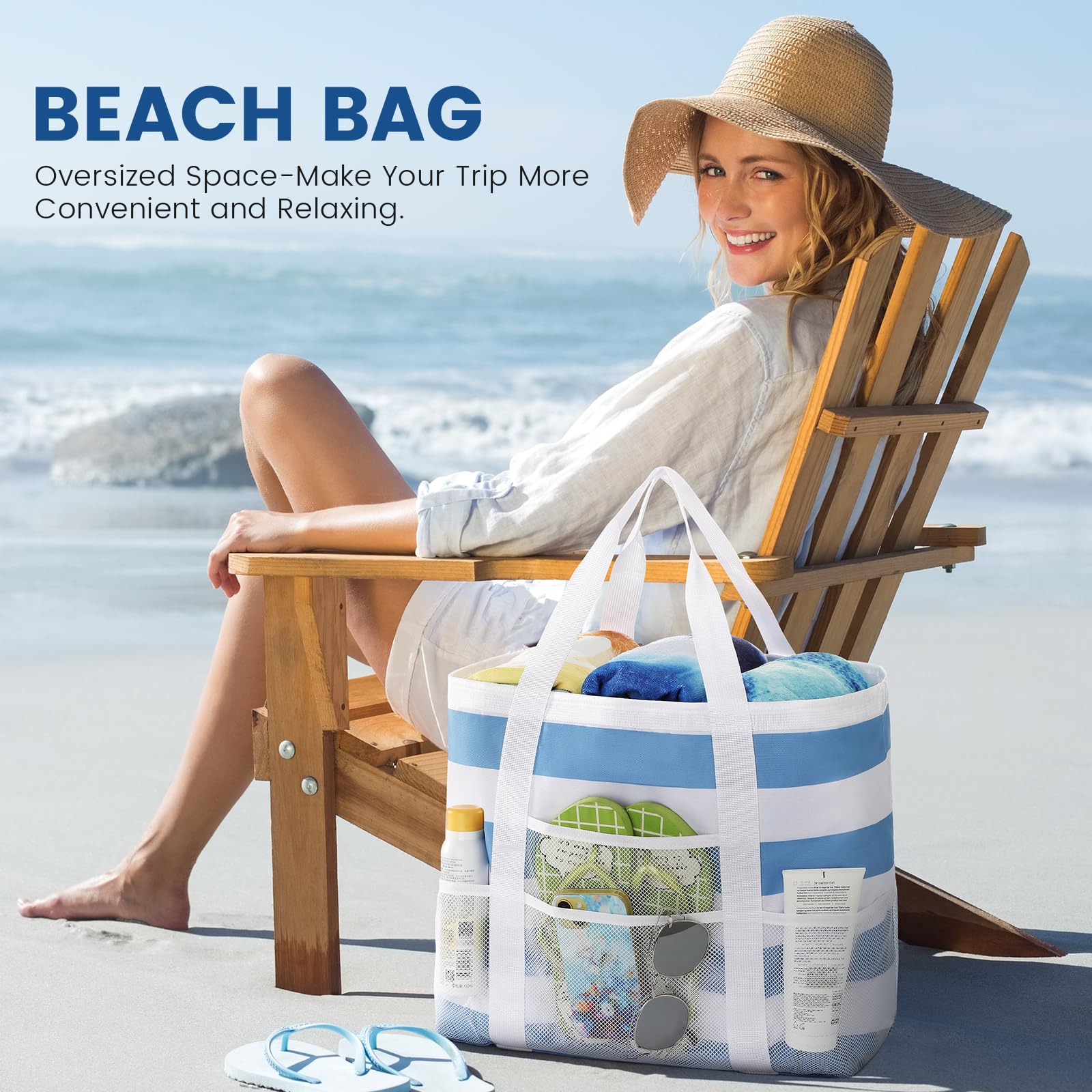 **Waterproof Beach Tote Bag for Women - Large Sandproof Mesh Pool Bag, Stylish Vacation Tote for Beach, Pool & Travel | Perfect for Swimming, Sunbathing & Summer Outings**