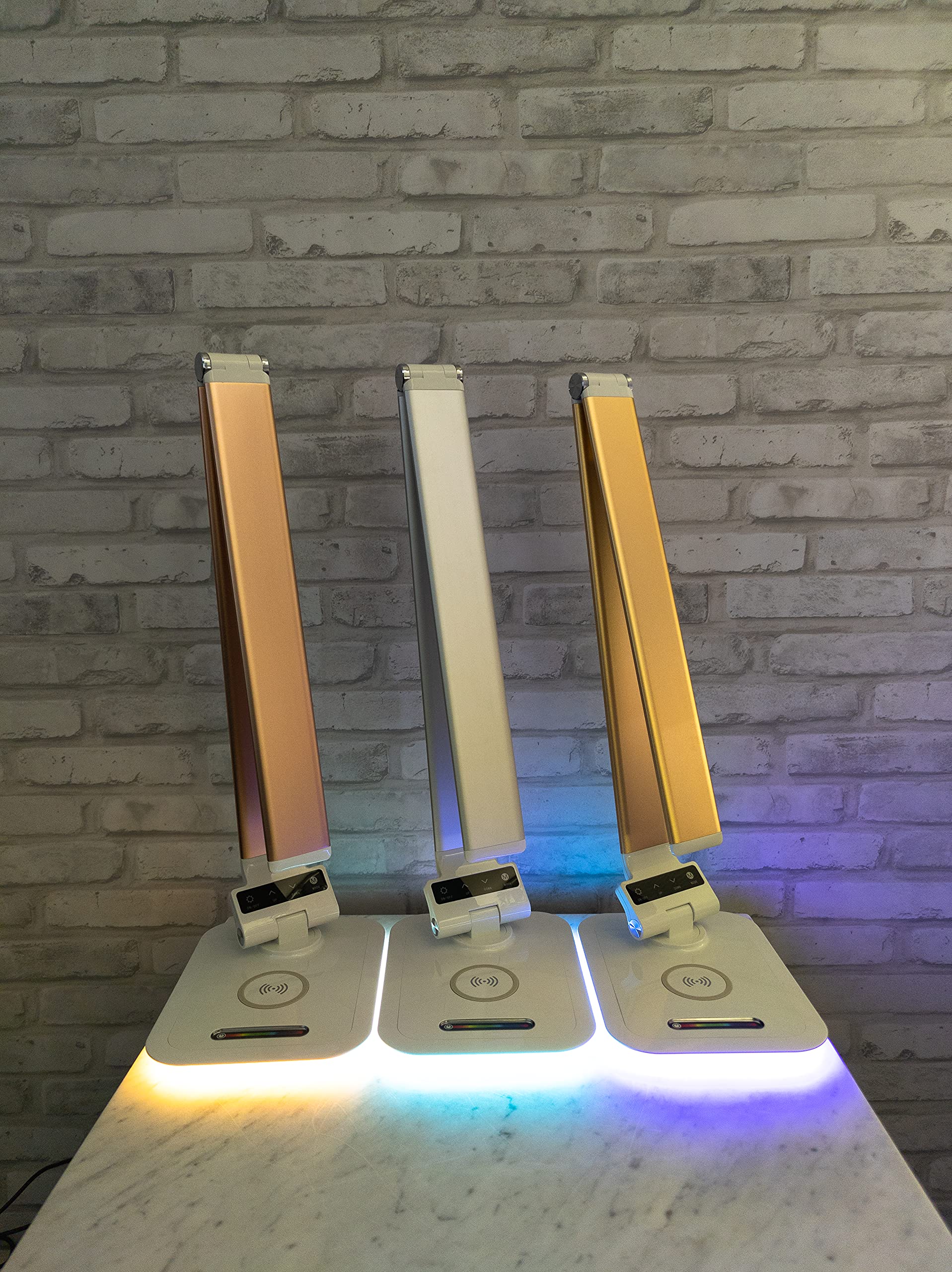 RGB LED Desk Lamp with Wireless Charger & USB Port - Dimmable Touch Control, Rose Gold - Perfect for Home Office, Gaming Setup & Nightstand Lighting