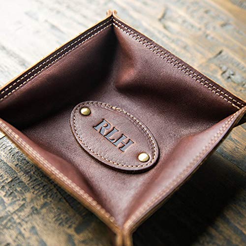 Personalized Leather Desk Caddy by Holtz Leather Company - The Monticello-Brown | Premium Leather Organizer for Office, Home & Workspace | Perfect for Pens, Stationery & Desk Accessories