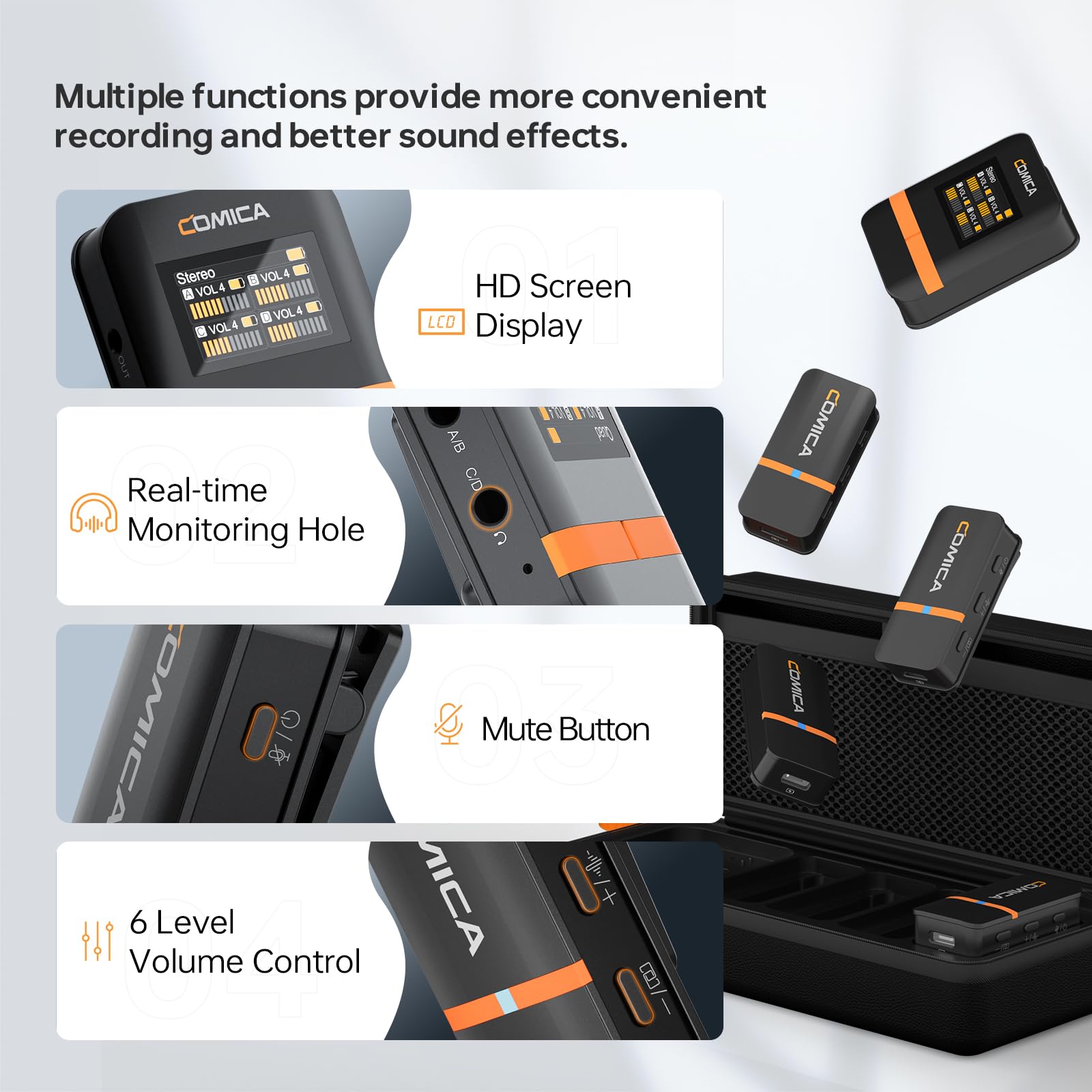 COMICA Vimo Q 4-Channel Wireless Lavalier Microphone System with Noise Cancellation - 656ft Range, 4 Audio Tracks Output for iPhone, Android, DSLR Camera - Perfect for Video Recording, Live Streaming & Podcasting