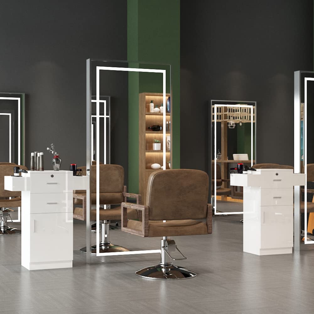 Professional Salon Storage Cabinet with 2 Drawers & 6 Hair Dryer Holders - White Beauty Salon Organizer Equipment for Styling Stations, Spa & Barber Shops - Perfect for Hair Stylists, Cosmetologists & Salon Storage Solutions