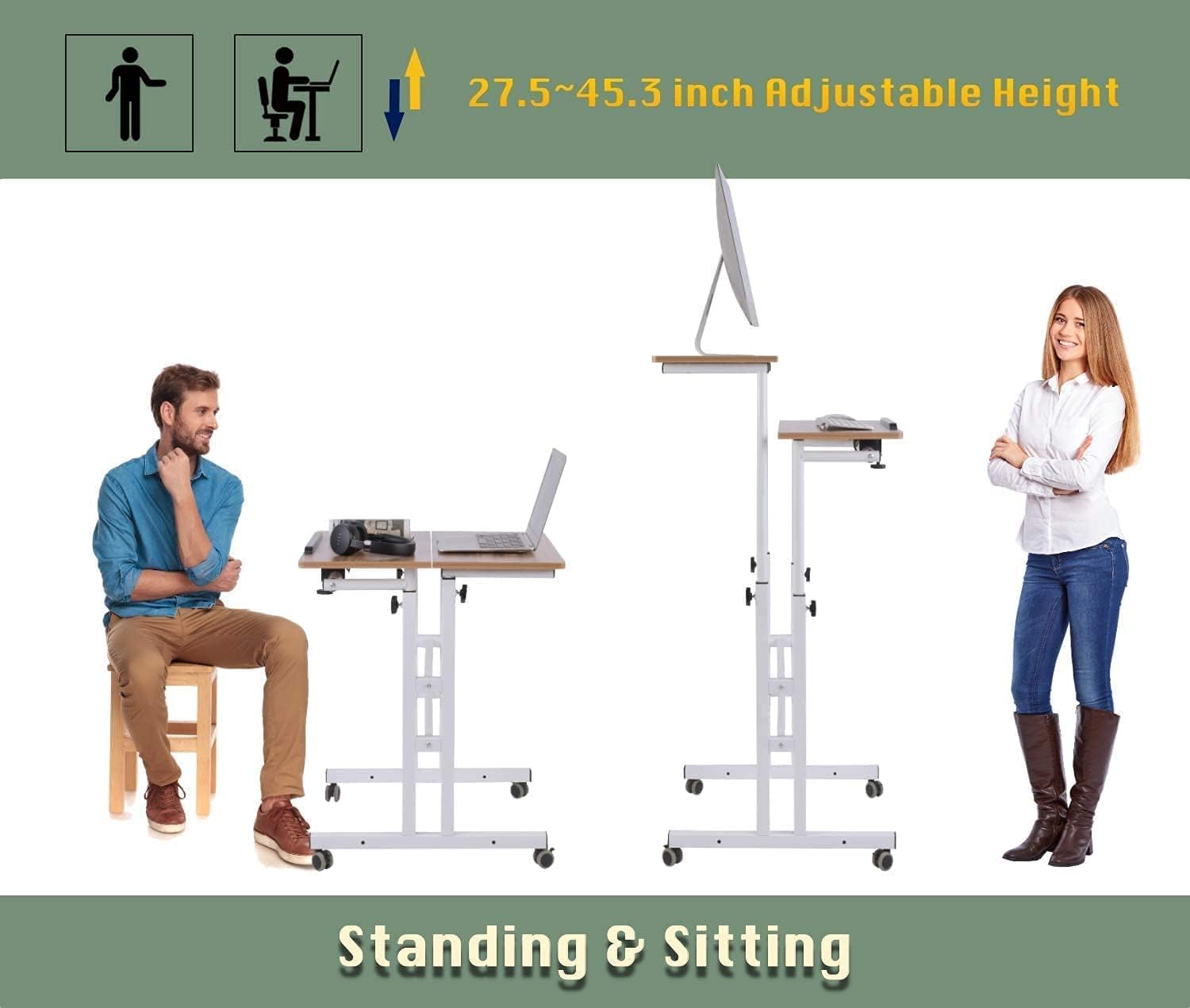 SogesPower Adjustable Laptop Desk for Bed & Sofa - 2-Tier Mobile Computer Stand with Side Table, Oak Finish | Perfect for Home Office, Remote Work & Cozy Workspaces