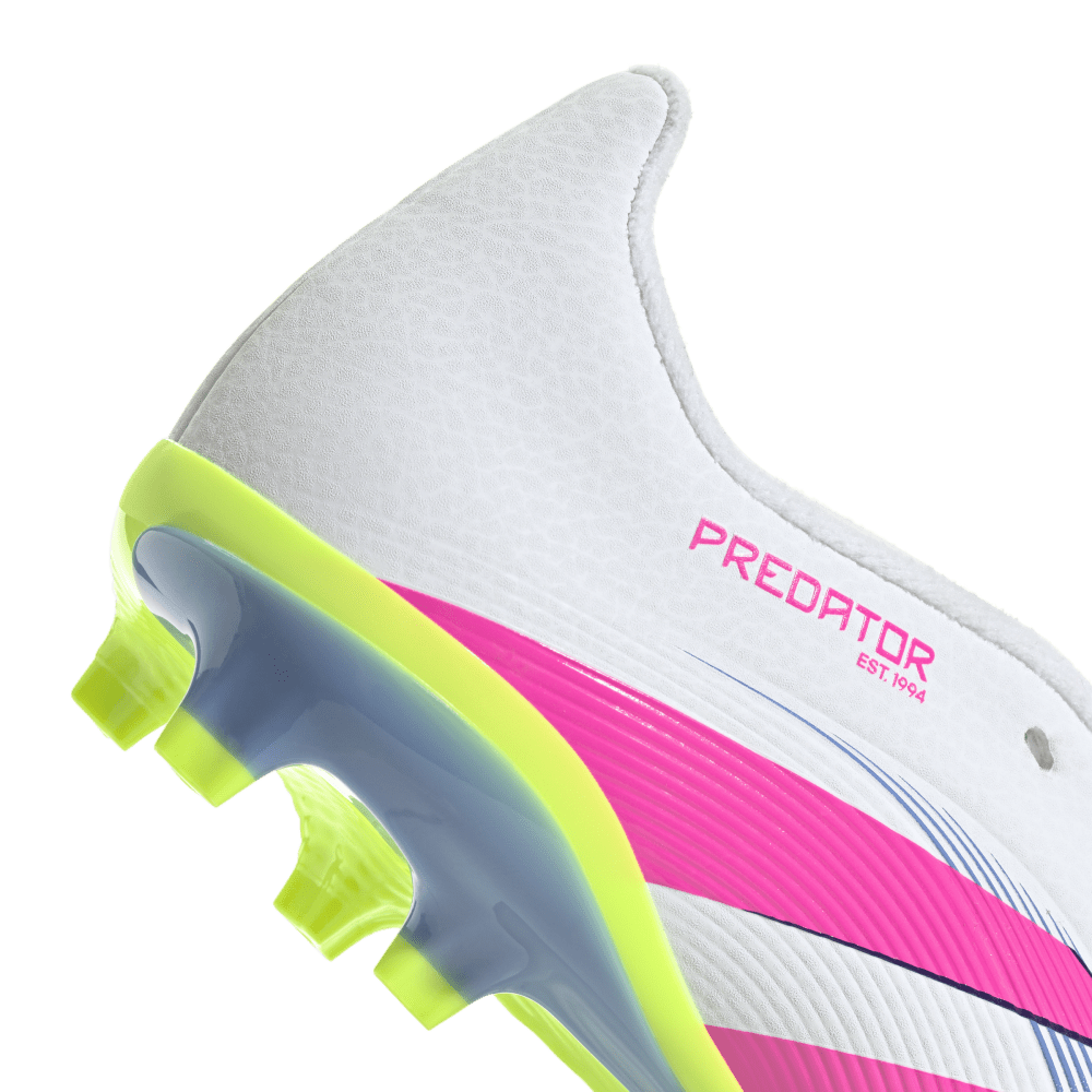 Adidas Predator League FG Junior Soccer Cleats - White/Lucid Pink/Lucid Lemon | Fold Over Tongue Design for Enhanced Fit | Perfect for Youth Football Training & Matches