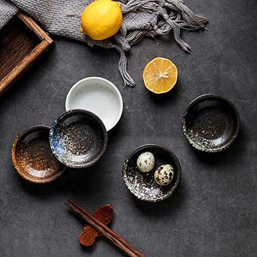 Japanese Style Round Porcelain Side Dish Bowls - Set of 6 Small Soy Sauce Dipping Bowls for Sushi, Dumplings & Asian Cuisine (Blue/Green/Black/White/Brown) - Perfect for Home Dining, Restaurants & Party Appetizers