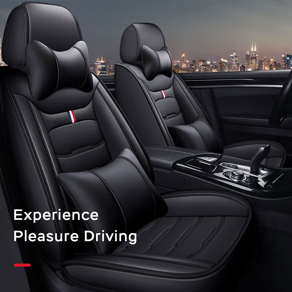 Premium Faux Leather Car Seat Covers for Dodge Avenger, Caliber, Charger, Dart, Intrepid, Magnum, Neon & Nitro - Non-Slip Waterproof Front & Rear 5-Seat Protection (Black) | Perfect for Road Trips, Daily Commutes & Family Travel