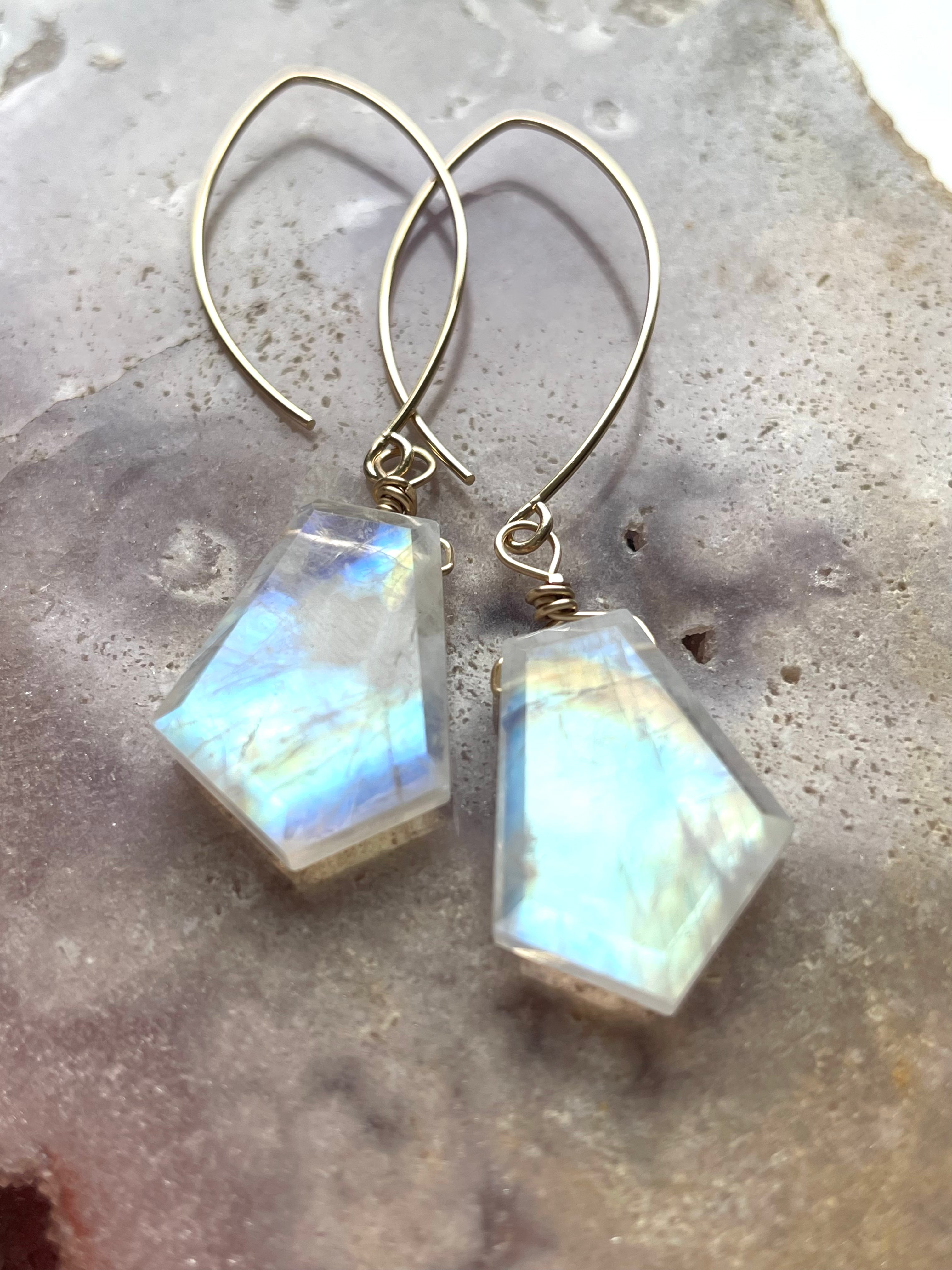 Rainbow Moonstone Drop Earrings - 14K Gold June Birthstone Jewelry for Women - Perfect for Weddings, Parties & Special Occasions