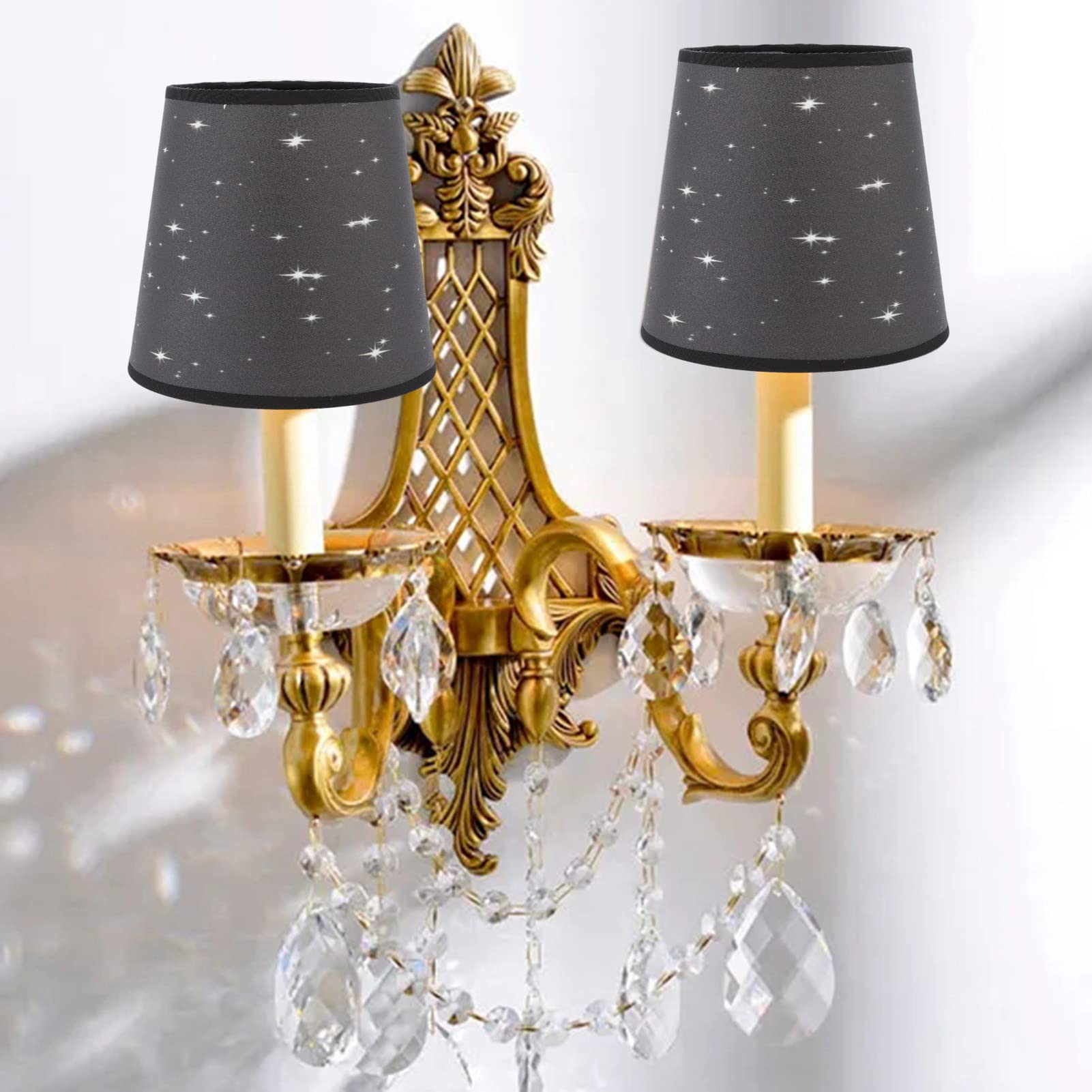 3-Piece Handcrafted Modern Star Pattern Fabric Lampshade Set - E14 Base, Soft Glow for Wall Lamps & Small Fixtures - Perfect for Bedroom, Nursery, and Cozy Living Room Decor