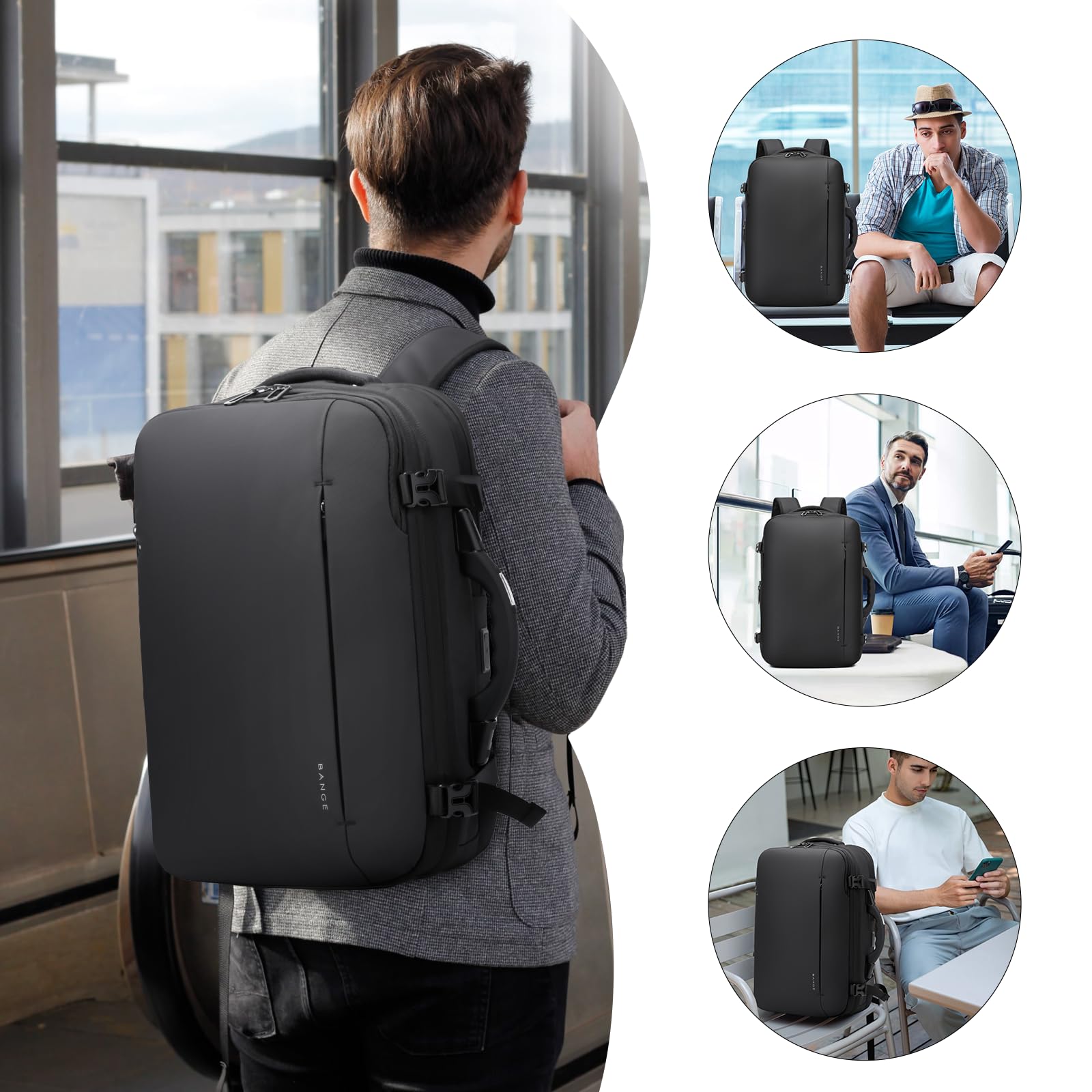 BANGE Airback Expandable Travel Backpack with Built-in Electronic Scale & Vacuum Compression Pump - Lightweight Carry-On Backpack for Airplanes, Business Trips & Outdoor Adventures