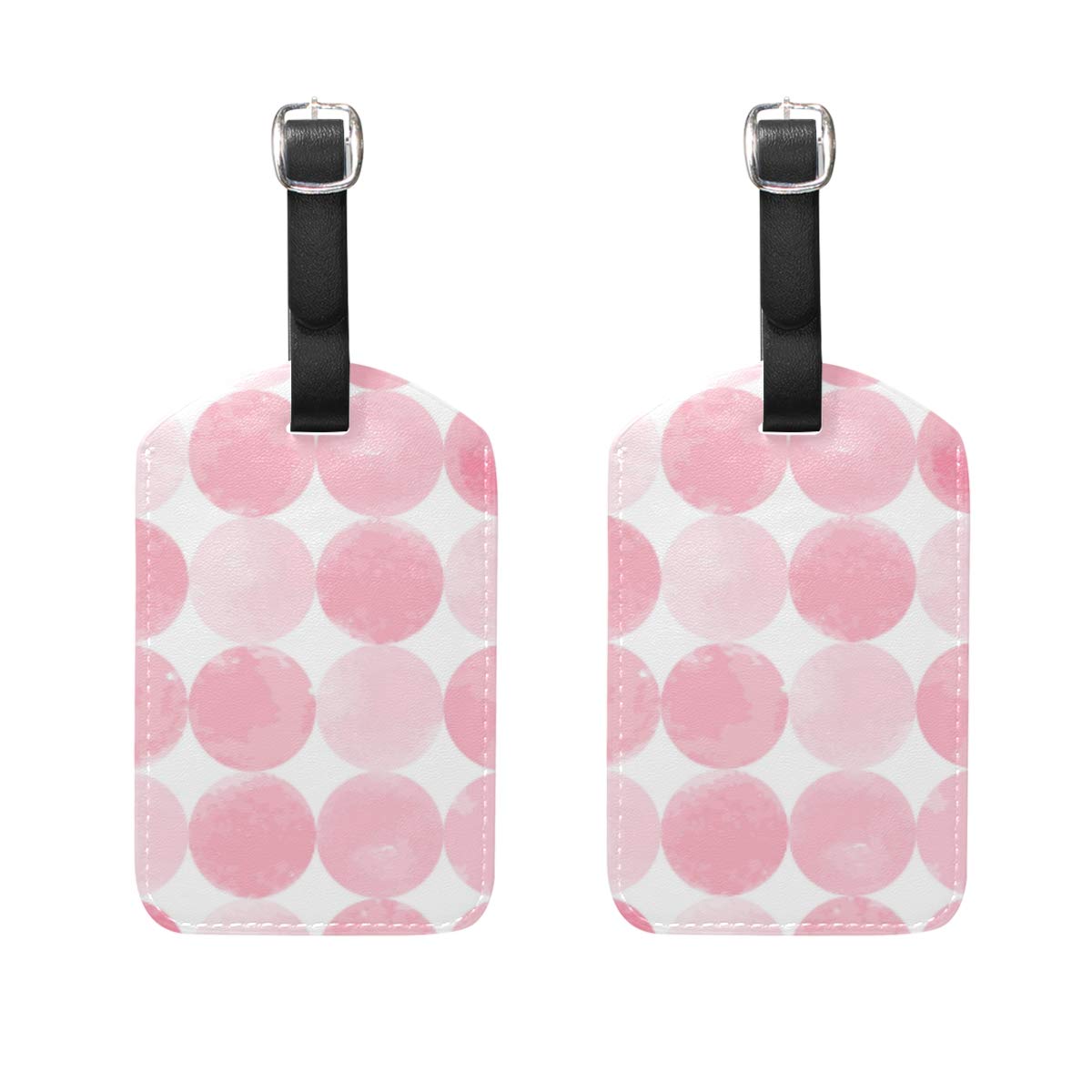 2 Pack Pink Watercolor Circle Luggage Tags - PU Leather ID Labels with Privacy Cover for Suitcase, Travel Bag & Backpack - Perfect for Airports, Vacations & Business Trips