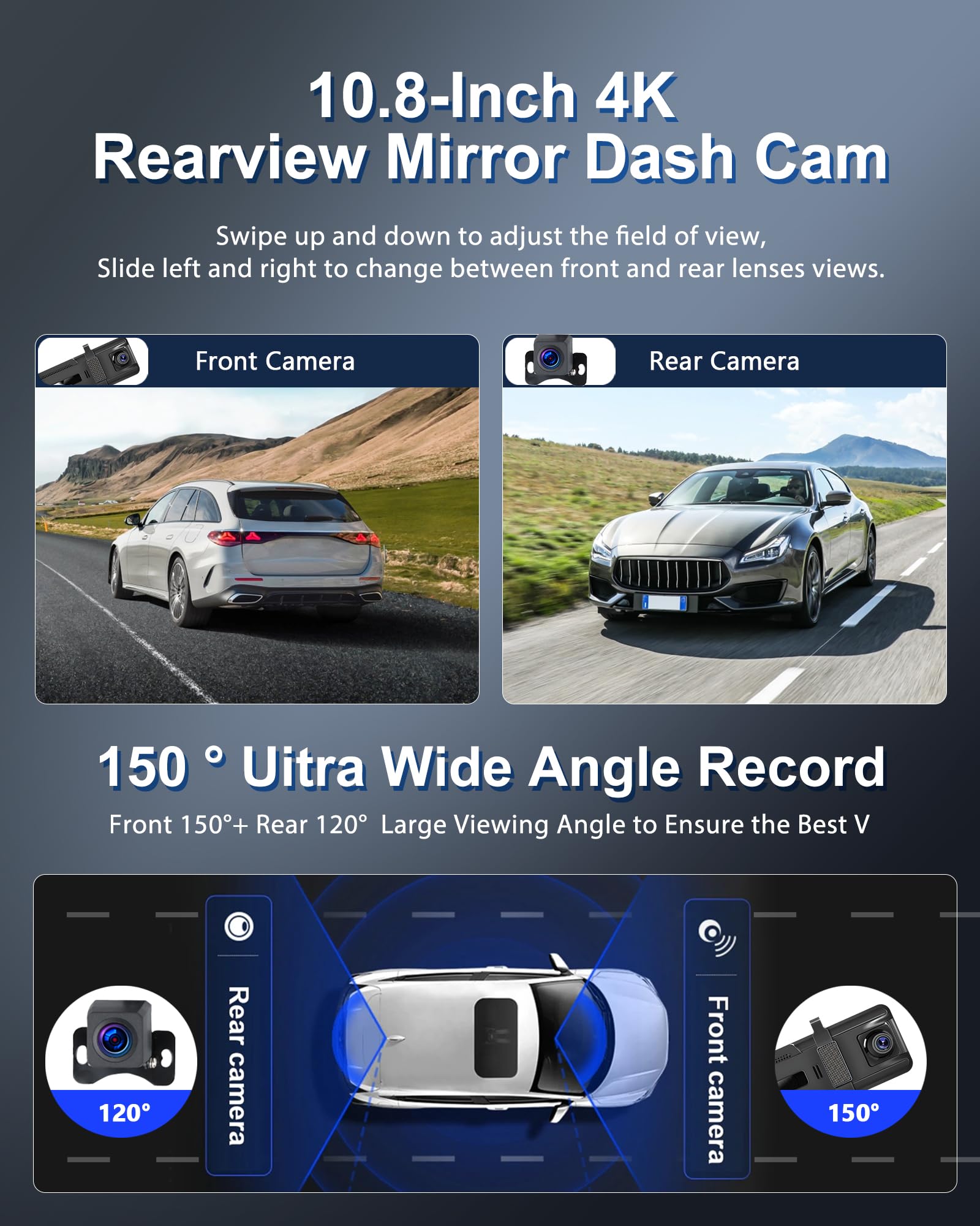 4K Mirror Dash Cam 11 Inch - Front and Rear Dual Camera System with GPS, 4K UHD Front + 1080P Rear IPS Screen, Night Vision, G-Sensor, 24H Parking Monitor, ADAS & BSD & LCA - Perfect for Safe Driving, Parking Assistance & Road Trip Recording