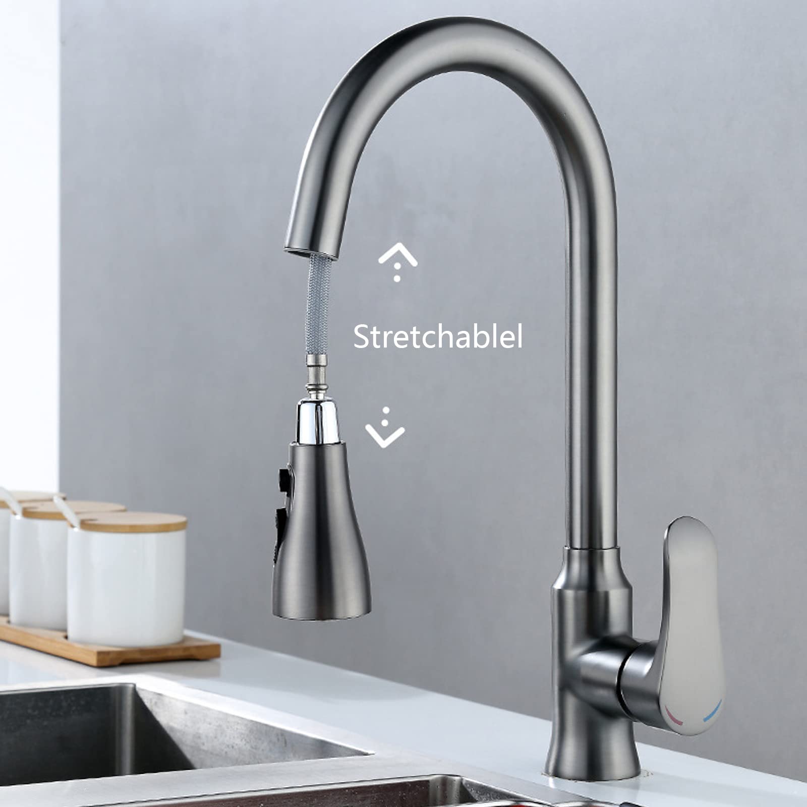 High Arc Pull Down Kitchen Faucet with 3-Function Sprayer - Gun Grey Full Copper Construction - Perfect for Modern Farmhouse & Commercial Kitchen Sinks