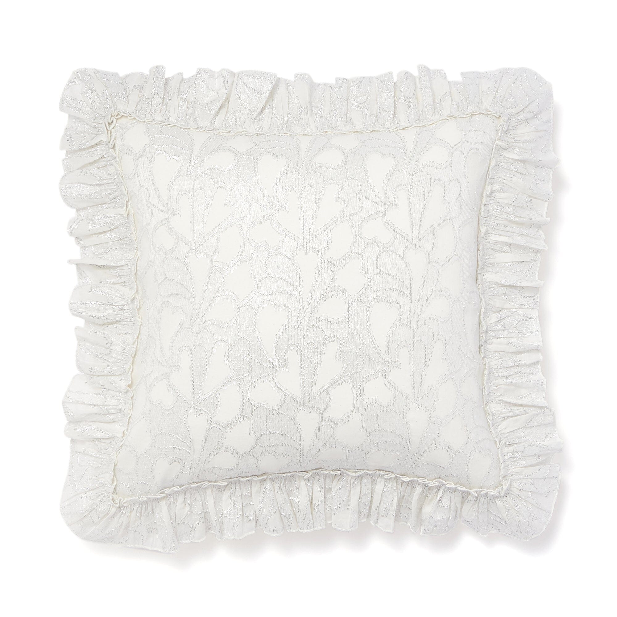 Jacquard Heart Cushion Cover 18x18 Inches White and Silver - Elegant Home Decor for Sofa, Bedroom, Living Room, Valentine's Gift