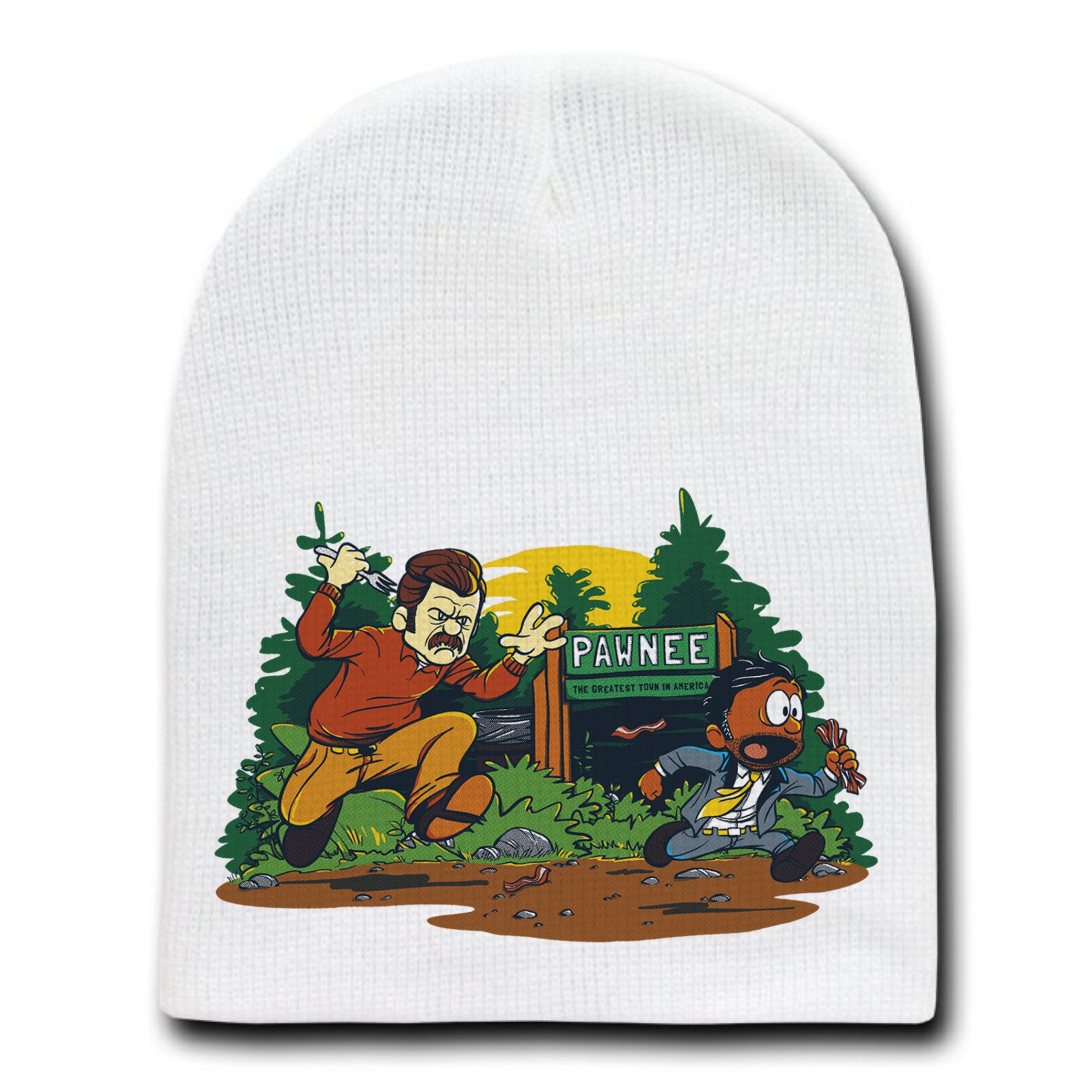Ron & Tom TV Show Parody - Funny White Skull Cap Beanie for Adults | Perfect for Halloween Costumes, Comedy Events & TV Show Fans