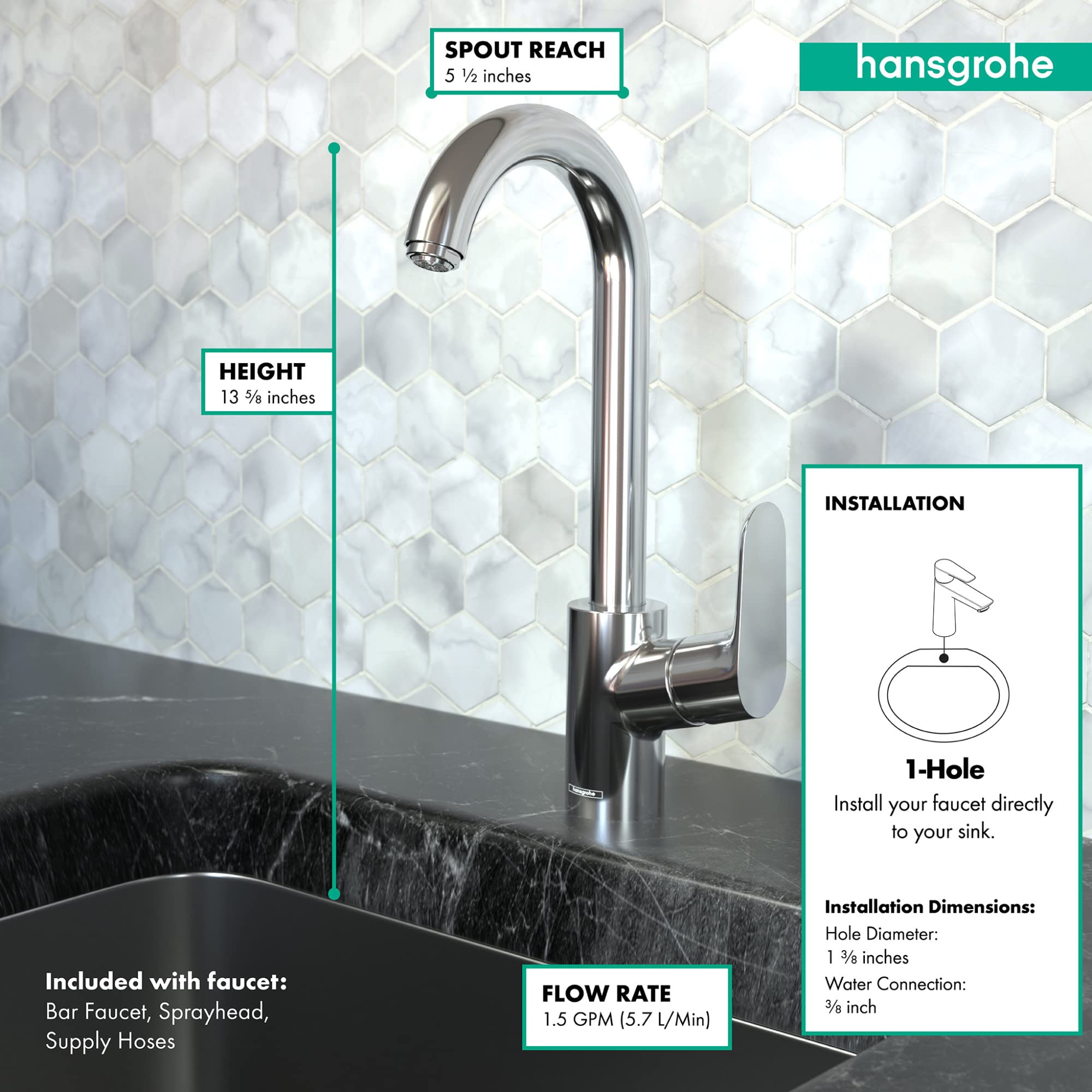 Hansgrohe Focus Matte Black Single Hole Kitchen Faucet - Bar Sink Faucet for Modern Kitchens, Restaurants & Coffee Bars (Model 04507671)