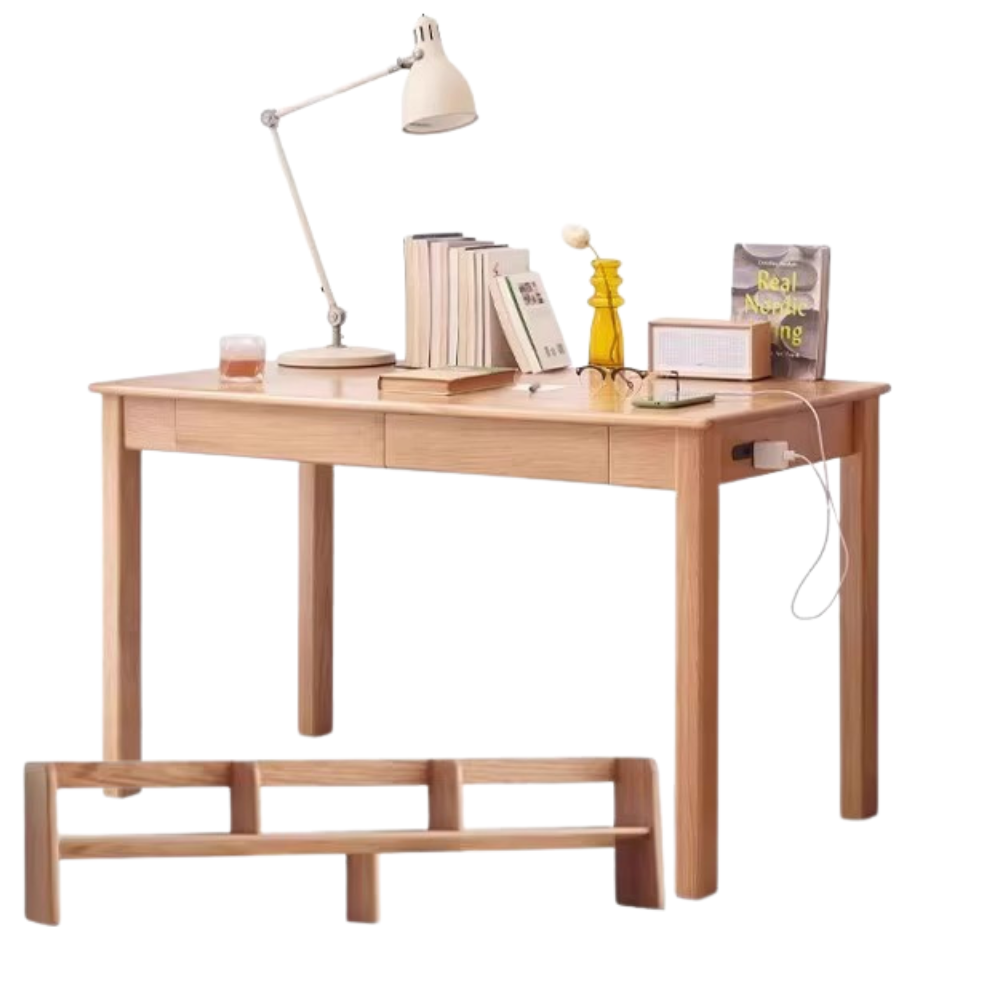 Premium Solid Oak & Ash Wood USB Office Desk - Modern Home & Workspace Furniture for Productivity & Organization | Perfect for Remote Work, Study & Office Setup