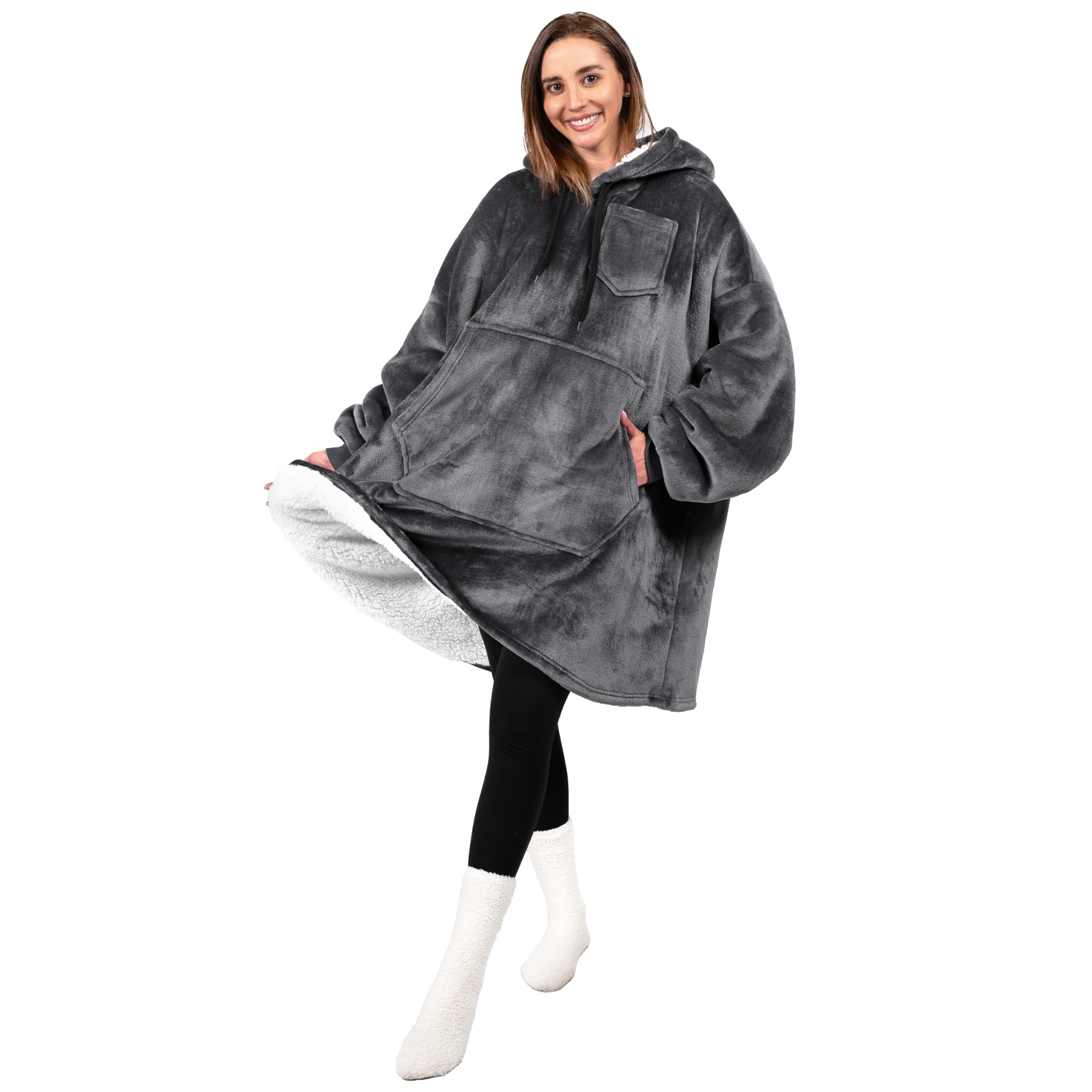 PAVILIA Women's Sherpa Wearable Blanket Hoodie - Oversized Cozy Hooded Sweatshirt for Men & Women | Perfect for Lounging, Movie Nights & Outdoor Camping