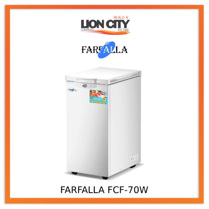 Farfalla 70W 70L Energy Efficient Chest Freezer - Compact Deep Freezer for Home, Garage & RV - Perfect for Frozen Food Storage & Meal Prep