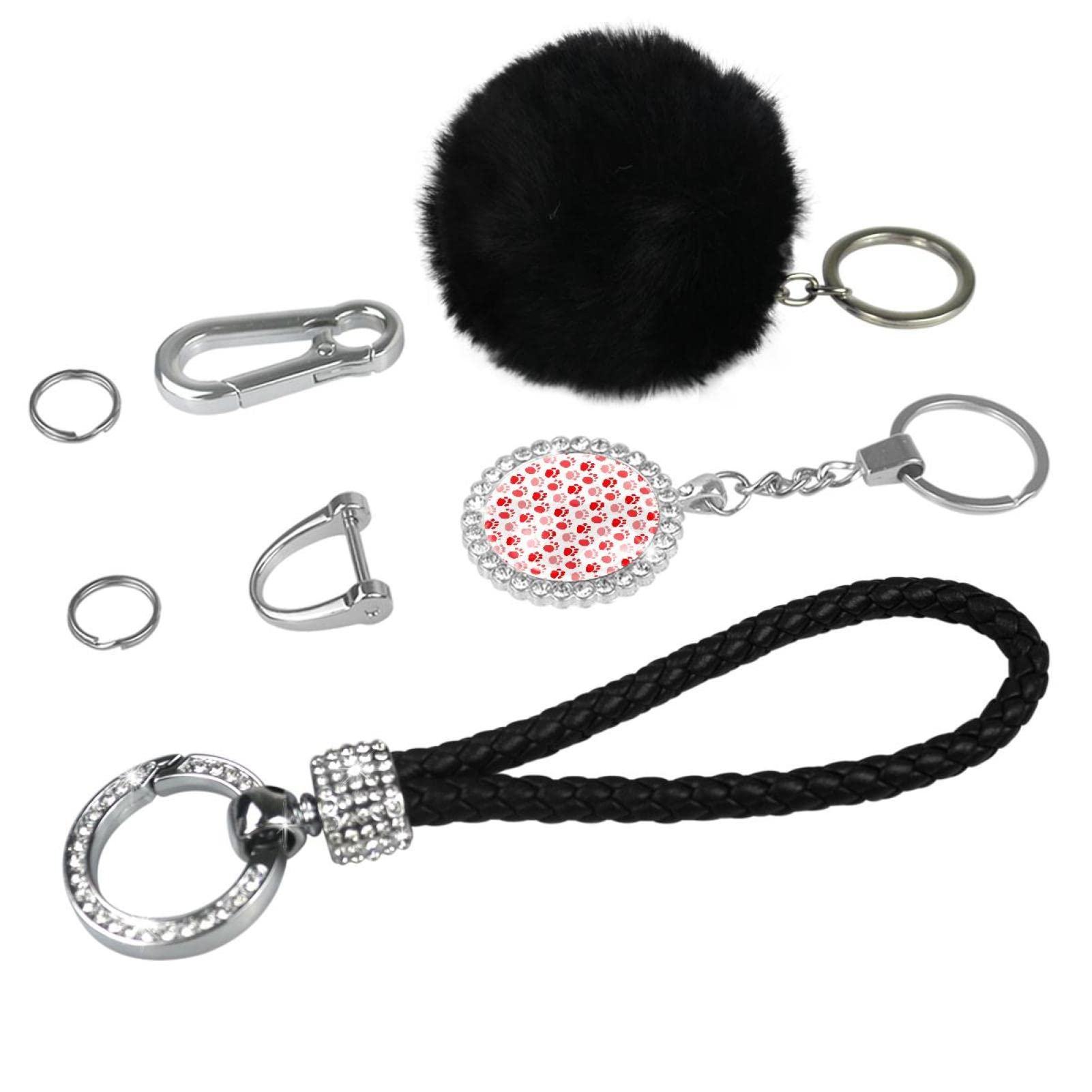 8Pcs Cute Dog Paw Keychain Set with Pompom - Durable Animal Keychains for Women & Girls - Perfect for Backpacks, Purses, and Gift Giving