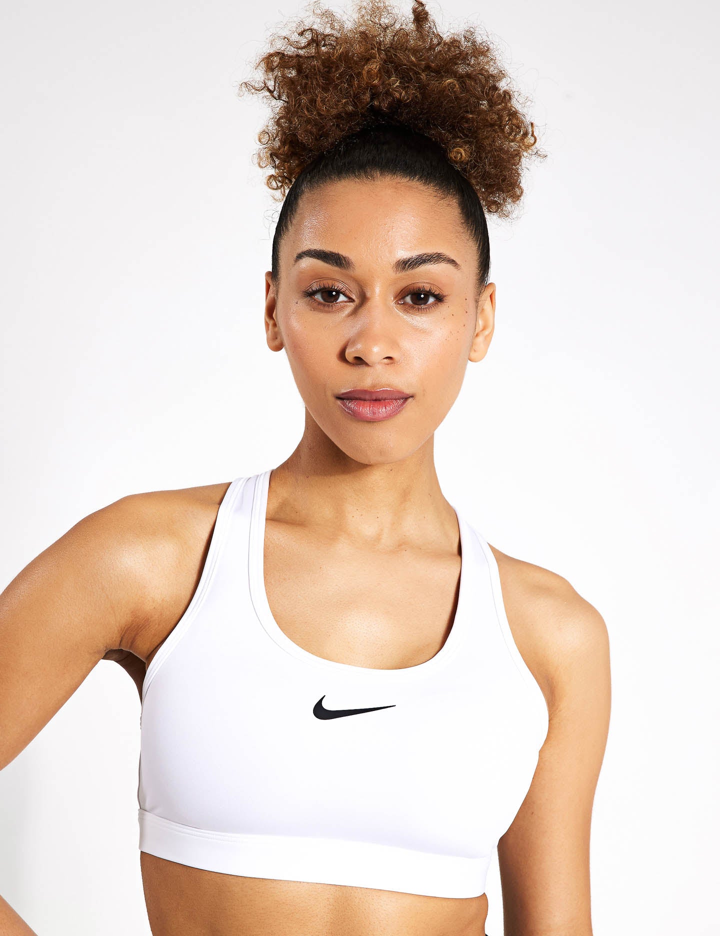 Swoosh Medium Support Sports Bra - White, Stone Mauve & Black Colors | Perfect for Running, Yoga & Gym Workouts