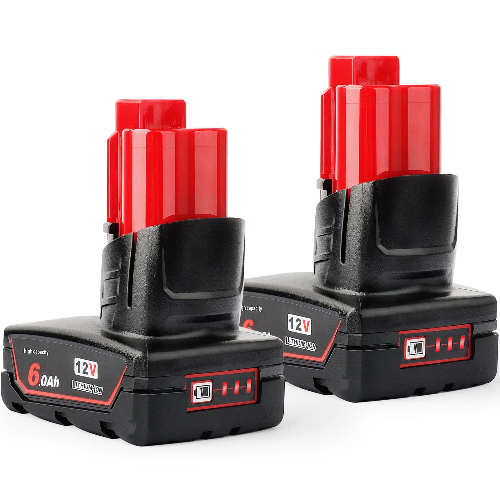 2 Pack 12V 6Ah Lithium-ion Replacement Battery for Milwaukee 12V Power Tools - Compatible with Milwaukee 48-11-0490, 48-11-2402, 48-11-2411, 48-11-2430 - LED Power Indicator - Perfect for Drills, Saws, and Other 12V Cordless Tools (Not Made by Milwaukee)