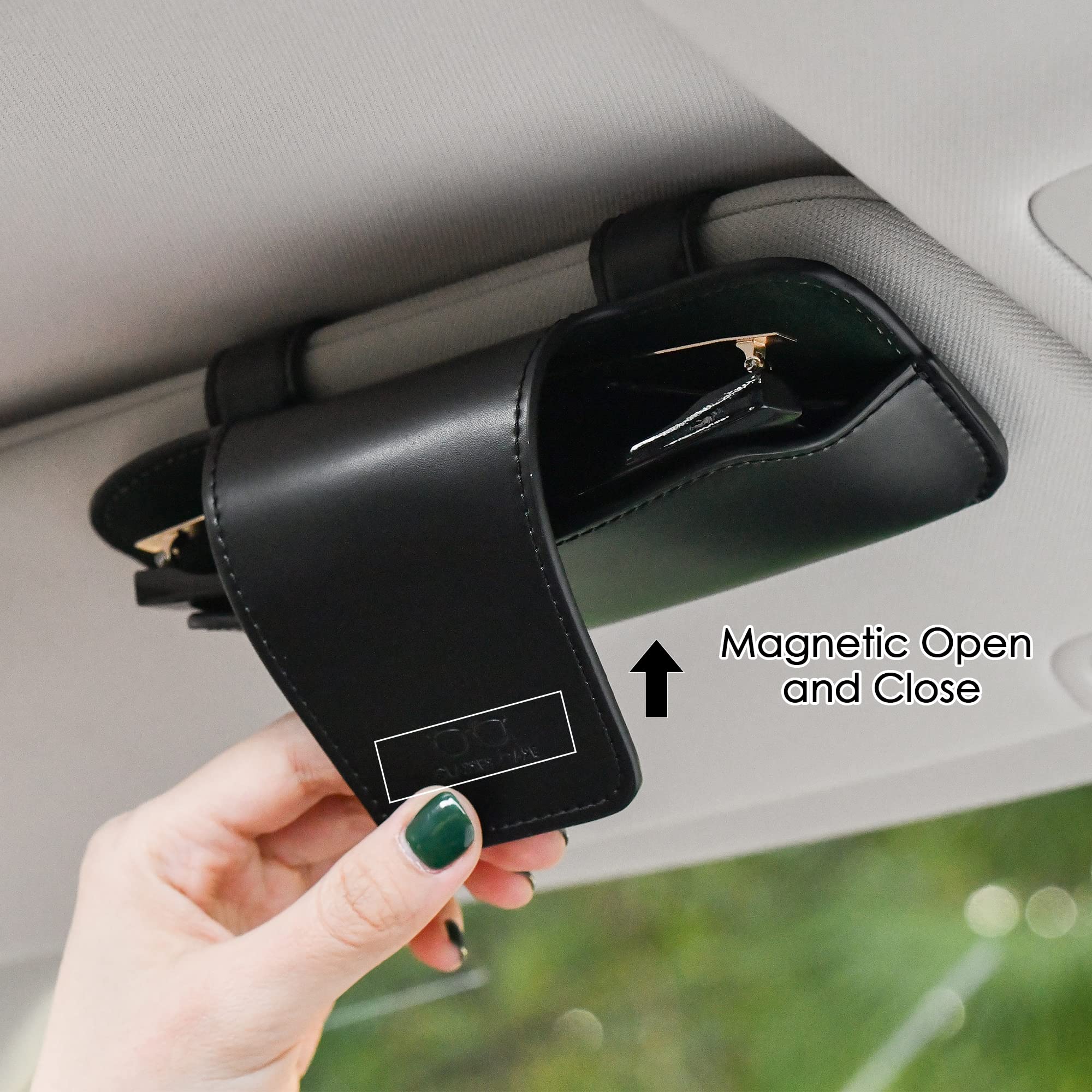 Premium Leather Car Visor Sunglass Holder - Universal Eyeglasses Storage Case for Sun Glasses & Reading Glasses - Perfect for Road Trips, Commuting & Daily Driving Accessories