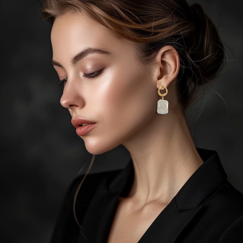 Elegant Baroque Pearl Earrings for Women - Cultured Freshwater Pearl Stud Hoop Square Statement Jewelry - 14K Gold Plated Drop Dangle Earrings - Perfect for Bridal Wedding, Birthday Gifts & Special Occasions