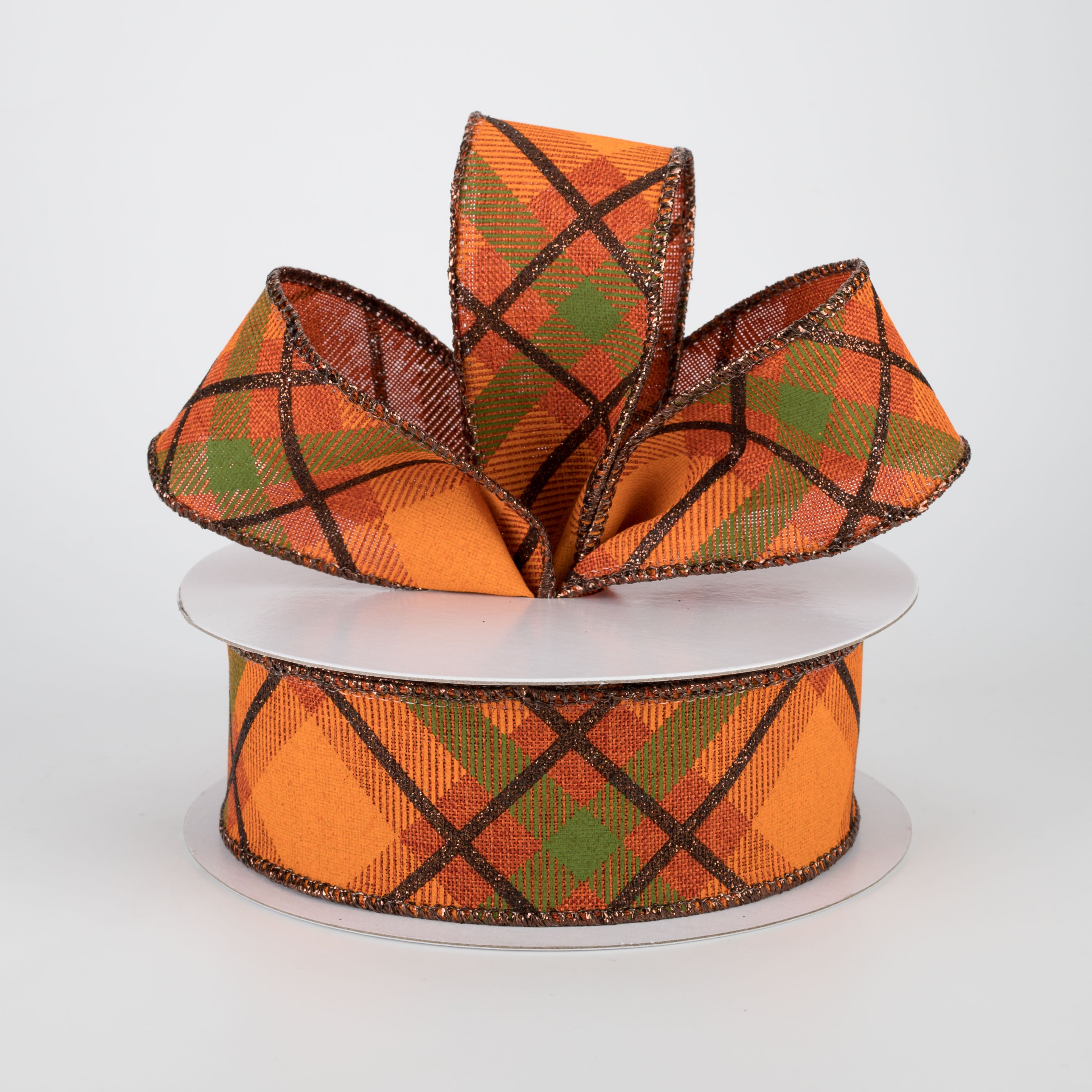 1.5 Inch Glitter Plaid Ribbon in Rust, Brown, Orange & Moss - 10 Yards Bulk Spool for Gift Wrapping, Christmas Decorations, DIY Crafts & Party Decor