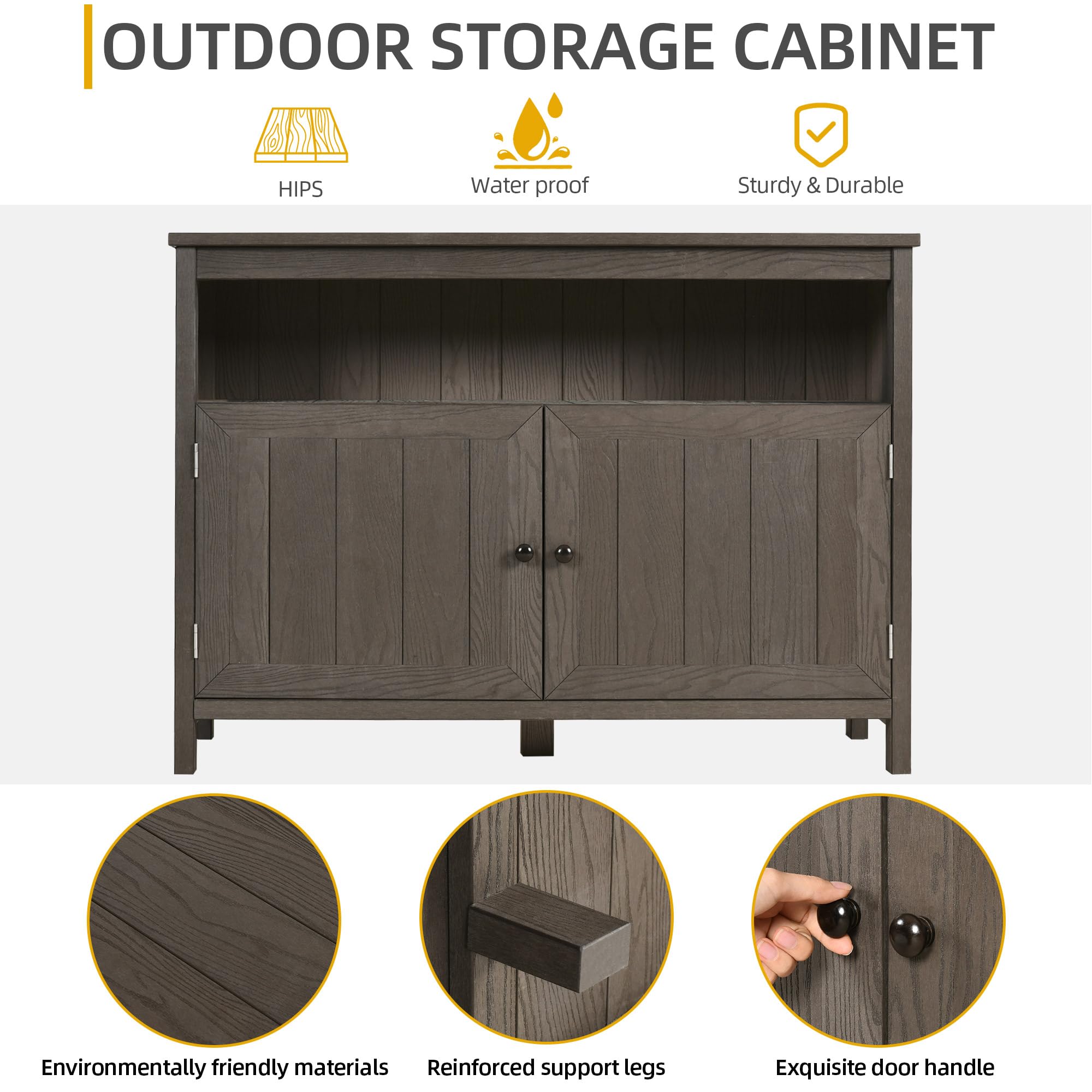 DWVO Poly Lumber Outdoor Sideboard - Weather Resistant Patio Bar Table with Storage Shelves, Espresso Cabinet for Poolside, Garden & Backyard Entertaining - Perfect for Outdoor Dining, BBQ Parties & Poolside Storage
