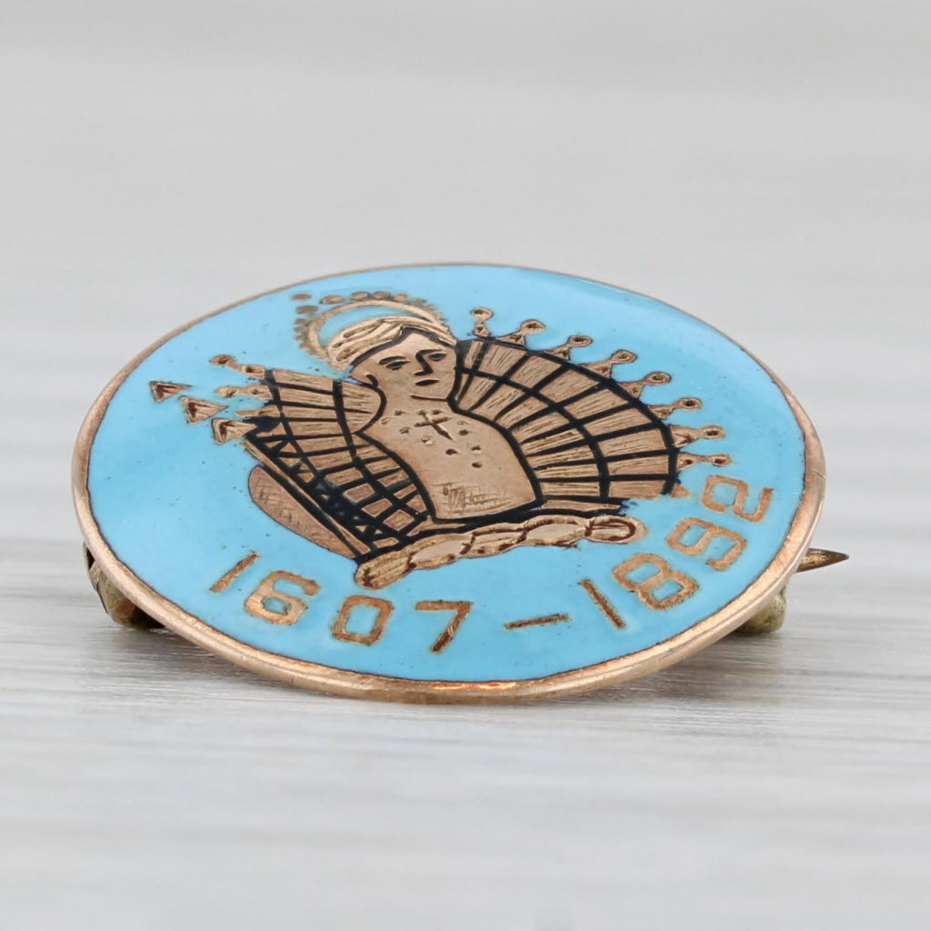 Antique 10k Gold Enamel Colonial Dames Member Pin - Vintage Collectible Jewelry for Historical Reenactments & Special Occasions