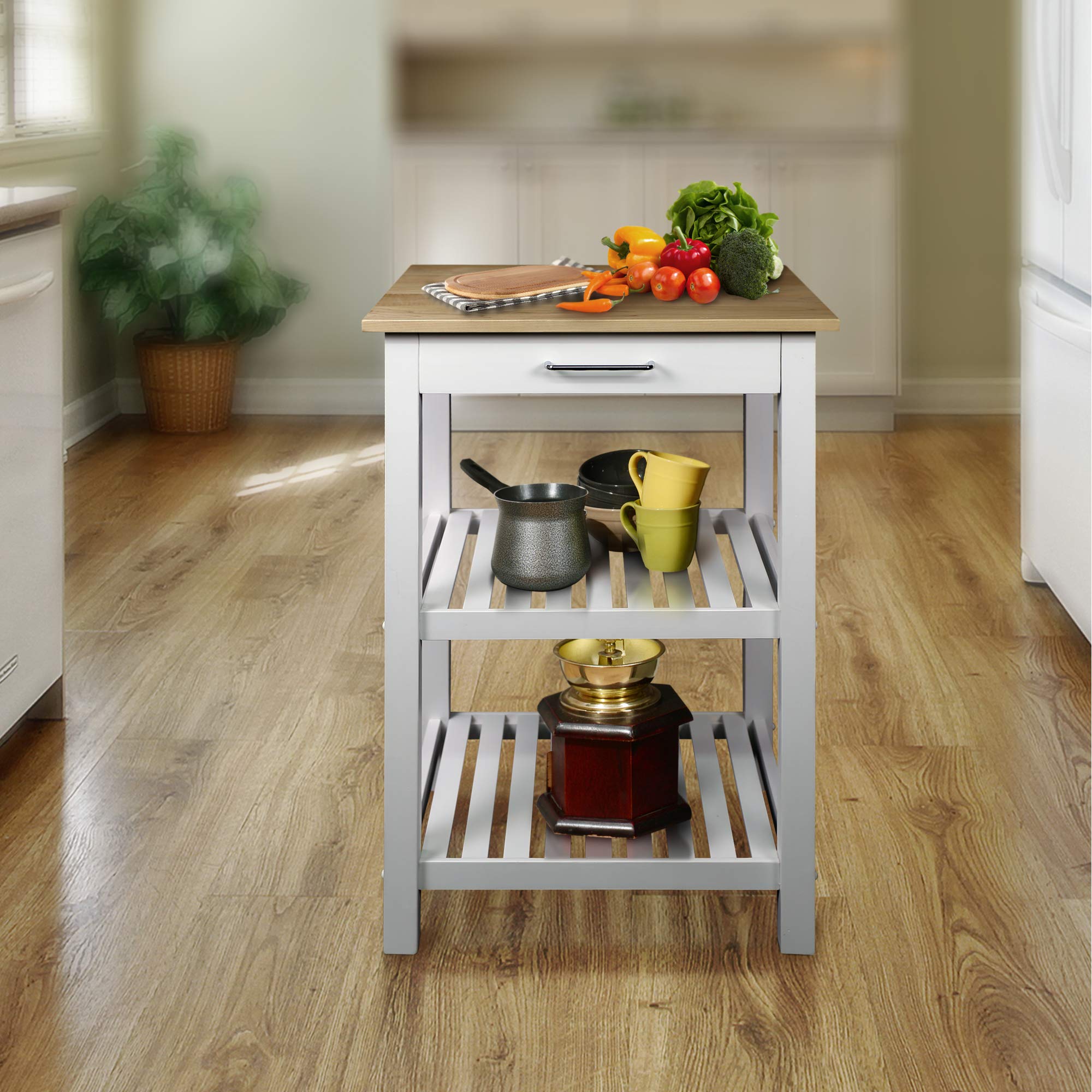 American Trails Sunrise Kitchen Island with Natural Maple Top & White Base - Perfect for Farmhouse, Rustic & Modern Kitchens - Ideal for Extra Storage & Counter Space