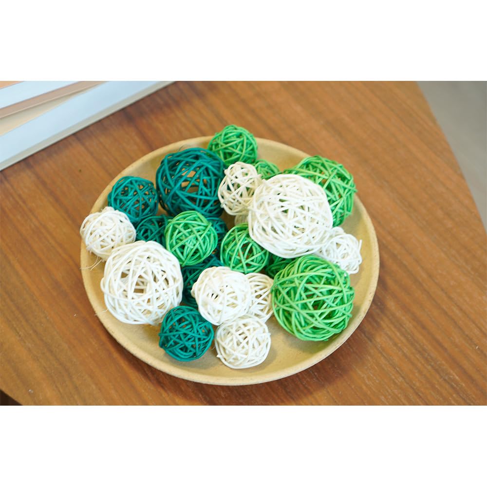 Handmade Wicker Rattan Balls 20-Pack - Natural Green Decorative Orbs for Home Decor, DIY Crafts, Vase & Bowl Fillers - Perfect for Wedding Centerpieces, Table Displays & Boho Home Styling