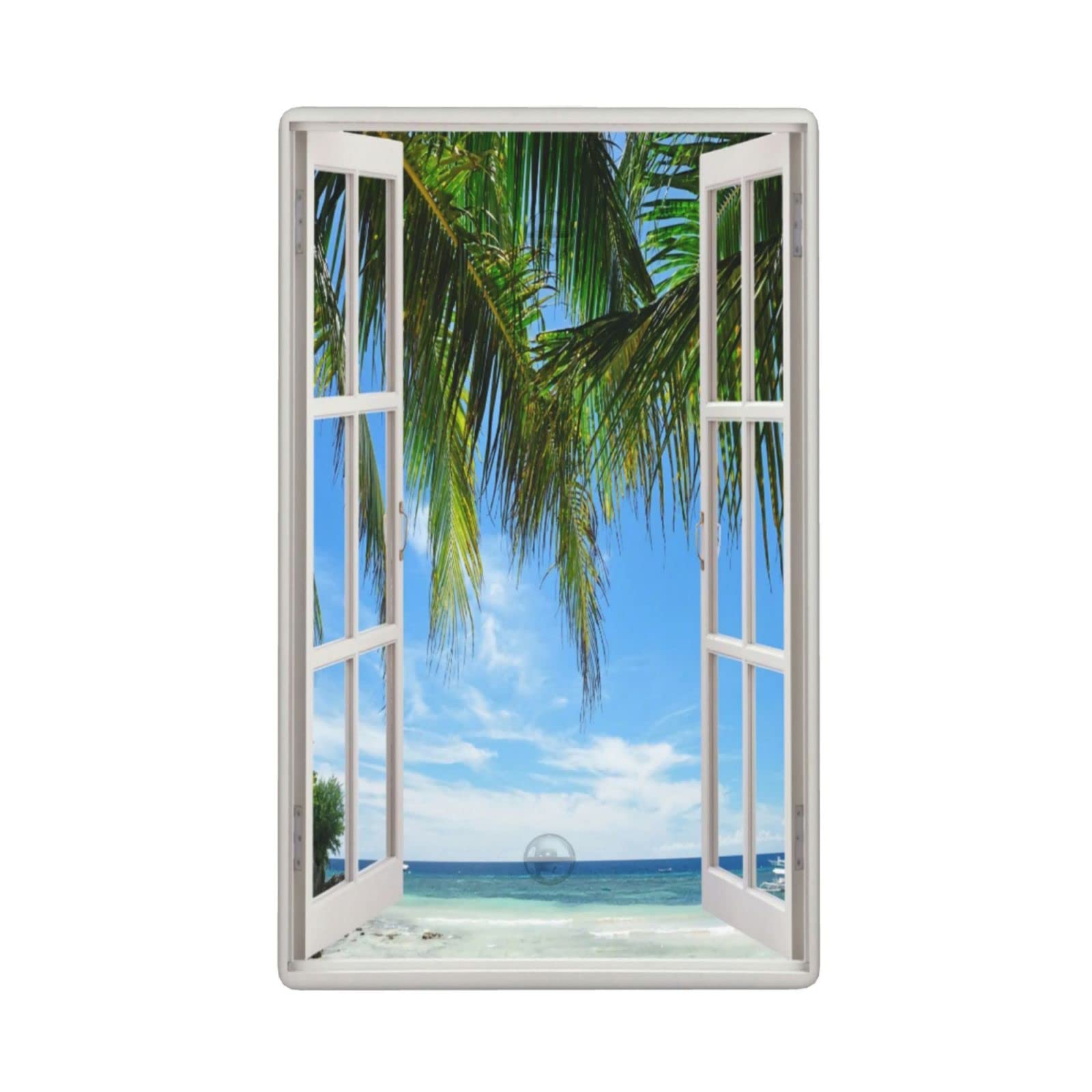 Decorative Beach Palm Tree Light Switch Cover - Single Blank Wall Plate for Bedroom, Kitchen, Home & Office - Blue Ocean Design - Perfect for Coastal, Tropical & Vacation Home Decor