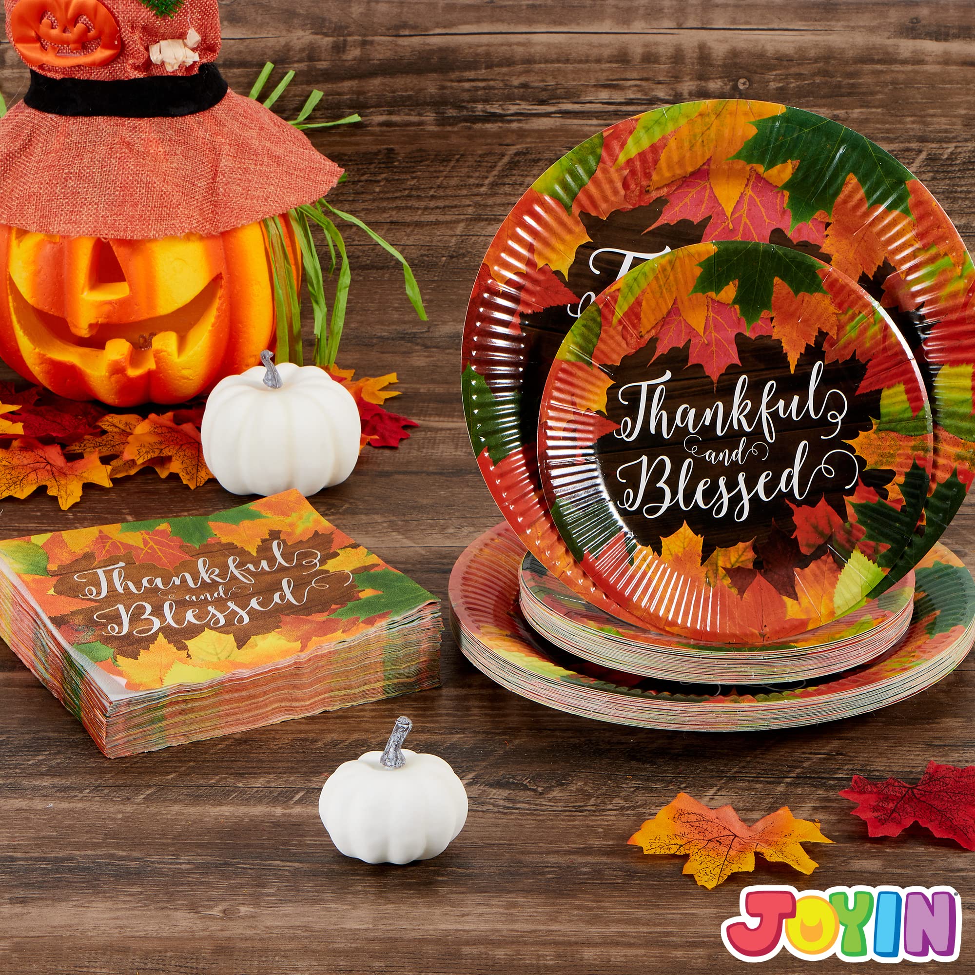 JOYIN 96-Piece Thanksgiving Disposable Paper Plates and Napkins Set - 24x10