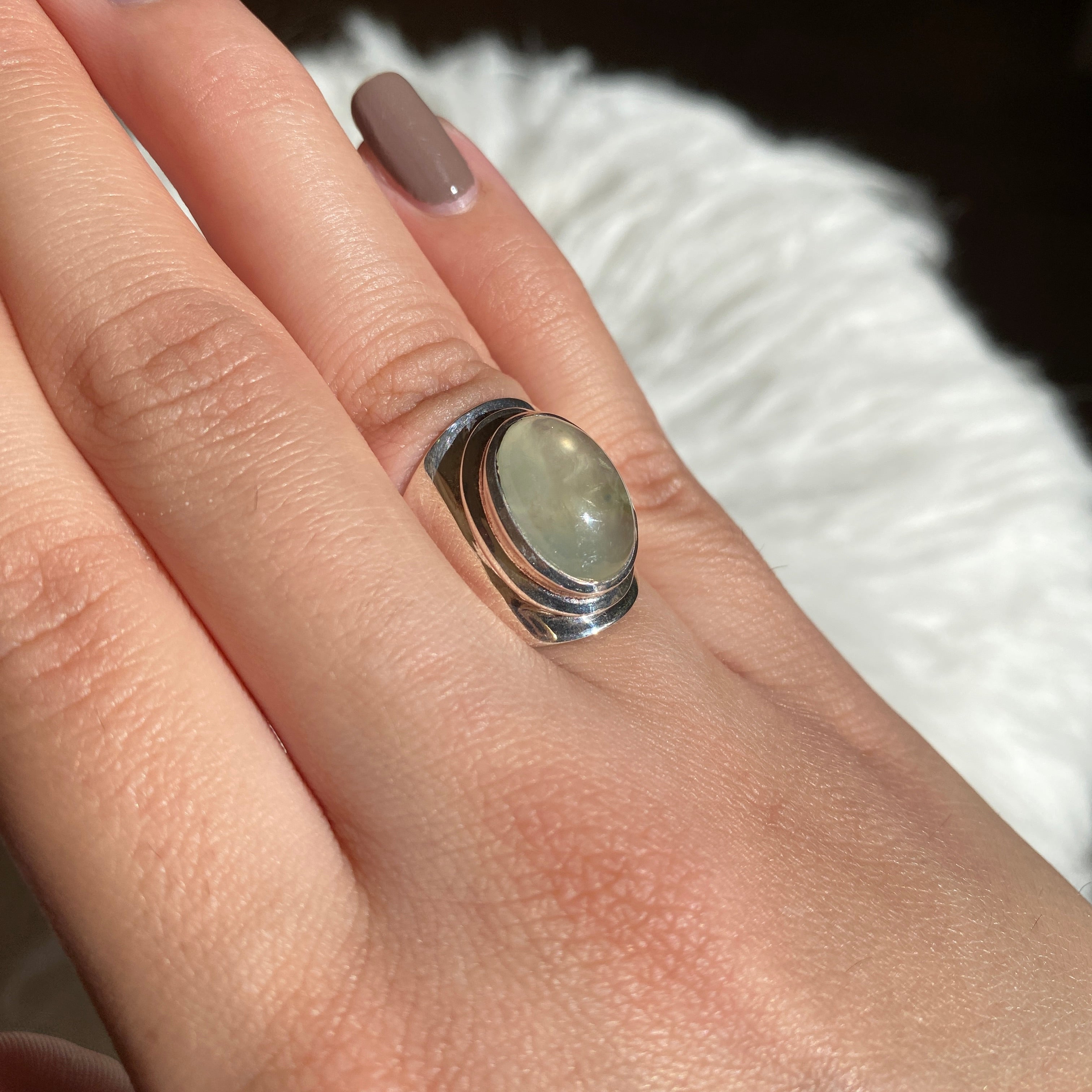Prehnite Wide Band Ring R3762 PR - Elegant Gemstone Jewelry for Women, Perfect for Weddings, Parties & Everyday Wear