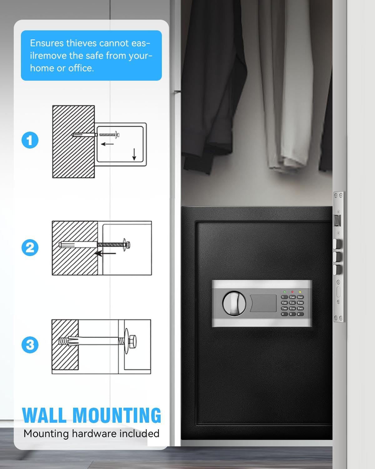 2.5 Cu Ft Fireproof Home Safe Box - Digital Security Safe with Adjustable Shelves, Smart Alarm System, Silent Keypad & Motion Sensor Lights - Ideal for Home, Office, Dormitory & Hotel Use - Protect Jewelry, Documents & Valuables