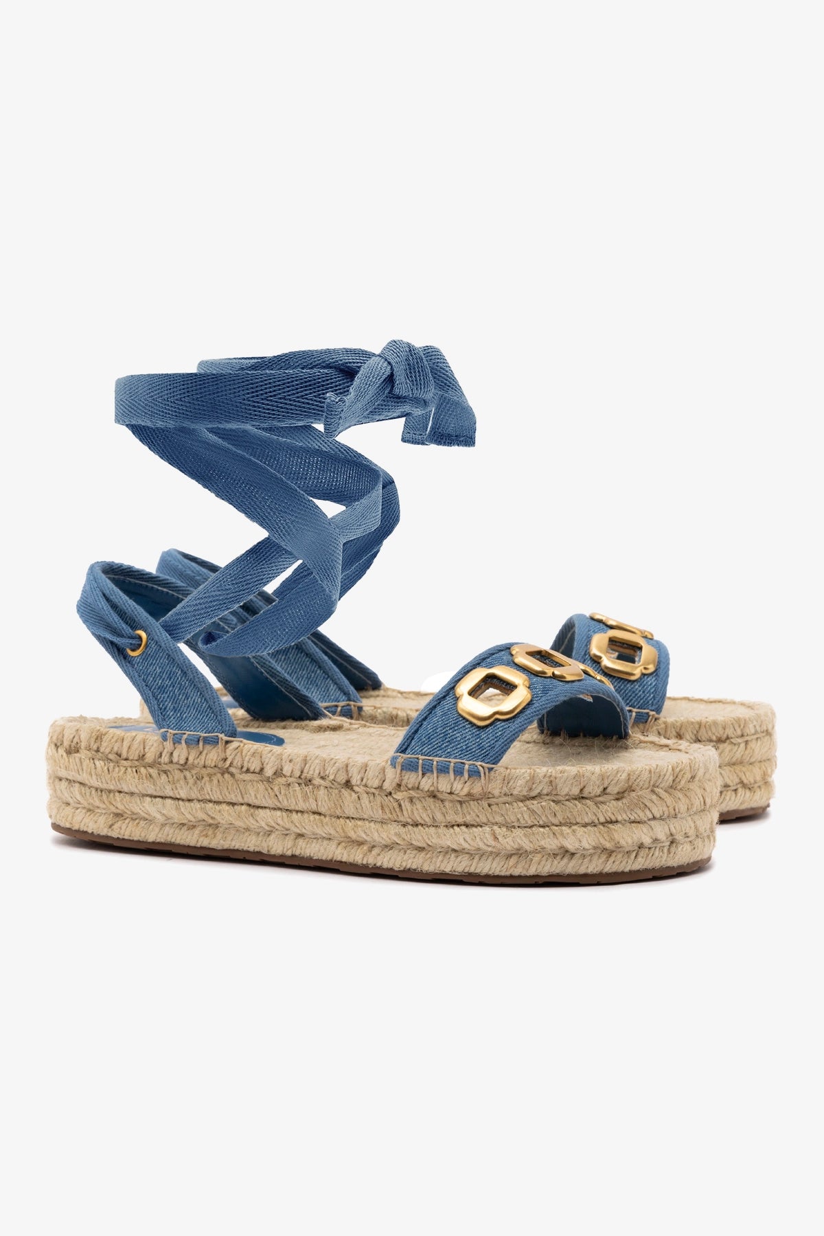 Blue Stonewashed Denim Milan Espadrille Flatform Sandals - Comfortable Summer Shoes for Beach, Casual Outings & Boho Style