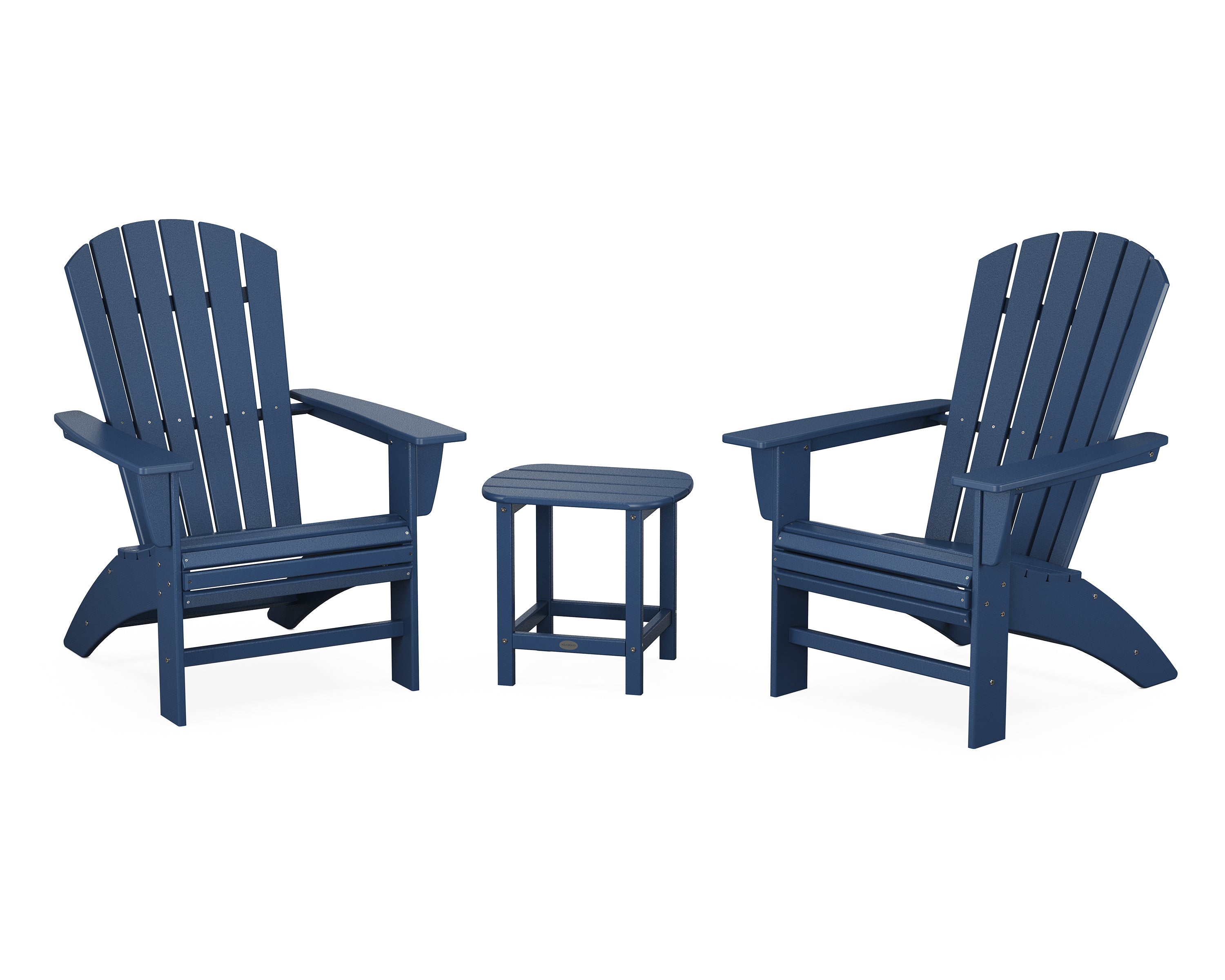 POLYWOOD Nautical 3-Piece Curveback Adirondack Chair Set - Outdoor Patio Furniture for Beach, Poolside & Garden Relaxation