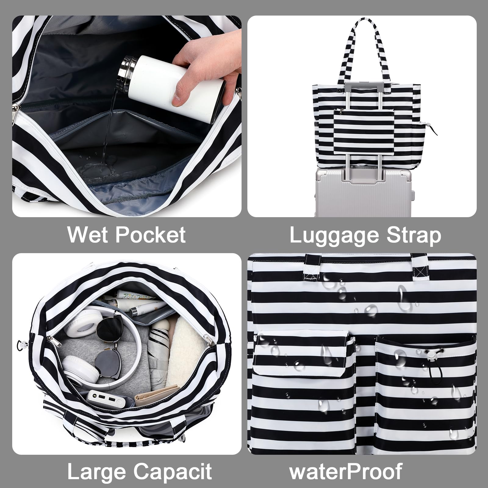 LEDAOU Large Waterproof Beach Tote Bag for Women - Sandproof Zippered Pool & Gym Bag with Wet Pocket - Perfect for Travel, Grocery Shopping & Beach Outings