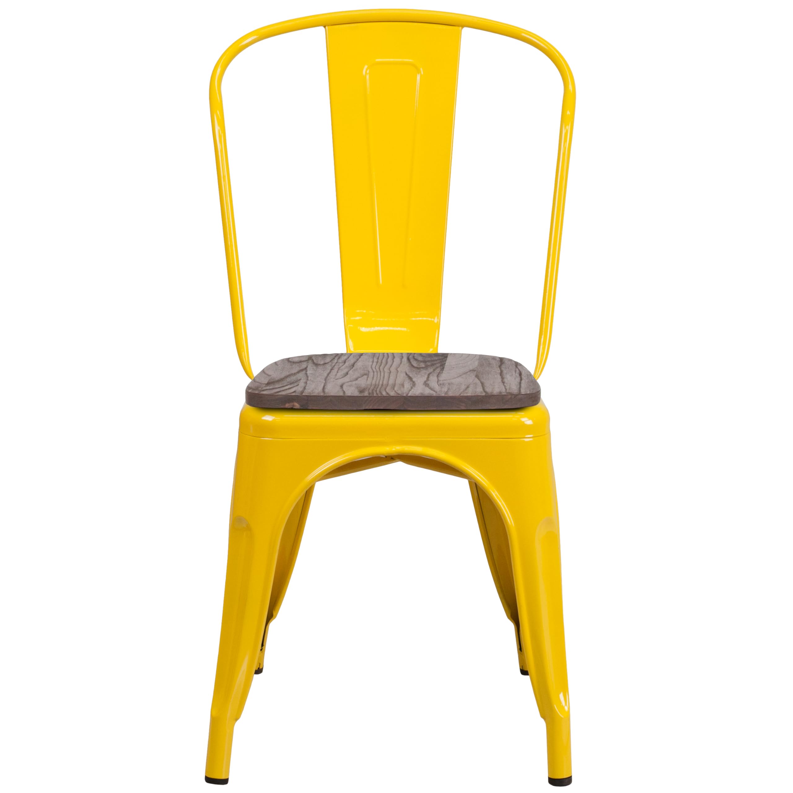 Merrick Lane Amsterdam Metal Dining Chair - Yellow Textured Wooden Seat & Slatted Curved Back - Modern Kitchen & Dining Room Chair for Home & Restaurant Use