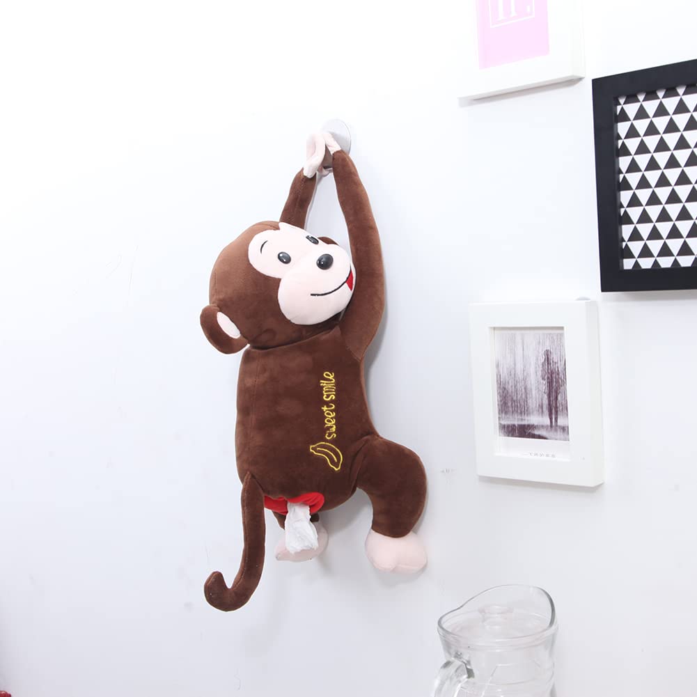 Creative Monkey Hanging Tissue Box Cover - Cartoon Car Tissue Paper Holder for Home, Bathroom & Auto - Brown Napkin Storage Organizer - Perfect for Road Trips, Office & Daily Use