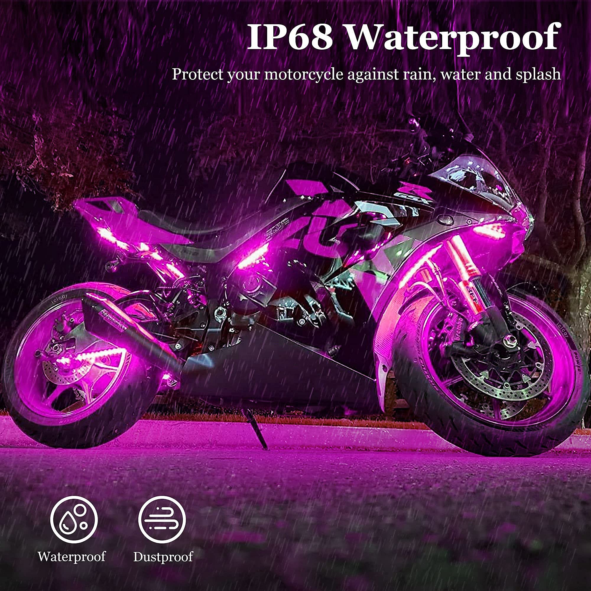 12PCS Motorcycle LED Underglow Kit - App Controlled, Music Sync, Brake Alert, Waterproof, Dual Remote for UTV/ATV/Golf Cart - Perfect for Night Rides, Off-Road Adventures & Custom Bike Shows